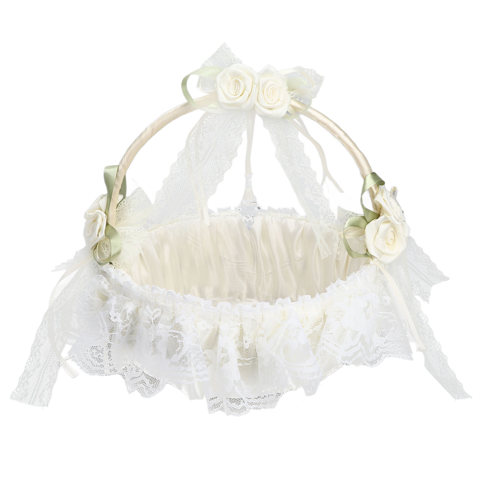 Großer, Weißer Hochzeitsblumenkorb Mit Spitzenbesatz, Elegant Und Romantisch – Das Ideale Accessoire Für Hochzeitsfotos.