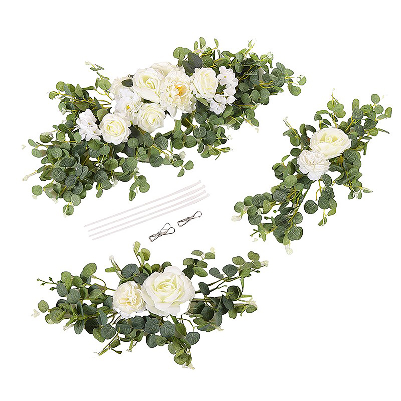[inklusive 3 Kabelbinder Und 2 Clips Weiß] Set Aus Drei Künstlichen Blumen Für Bögen, Willkommensblumen, Türsturzblumen, Wasserspielblumen, Künstliche Blumen, Hochzeitsdekorationen.