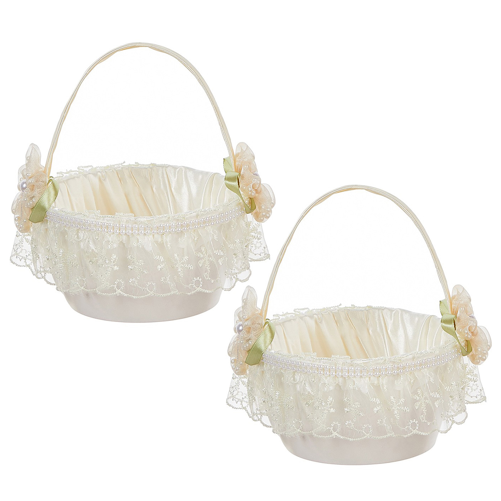 【champagnerweißer Blumenkorb】set Aus 2 Champagnerfarbenen Spitzenblumenkörben Mit Rosen, Brautjungfernkorb Im Western-stil, Kleiner Brautjungfernkorb