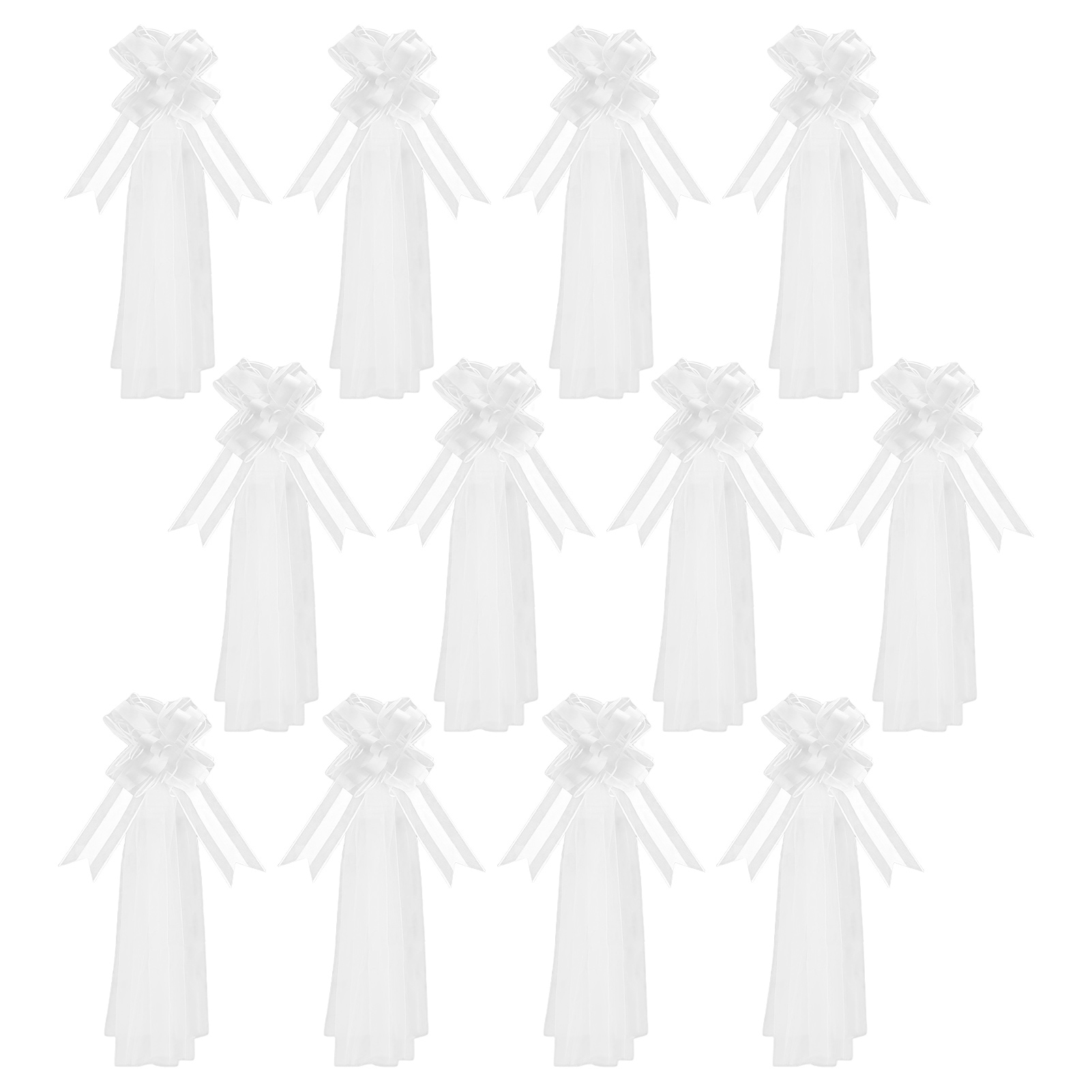 [weiße Schleifenblumen + Tüll-set] 12 Sets Aus Schleifenblumen Und Weißen Tüllschleifen Für Hochzeiten, Zeremonien, Gangdekorationen, Autodekorationen Und Stuhllehnendekorationen