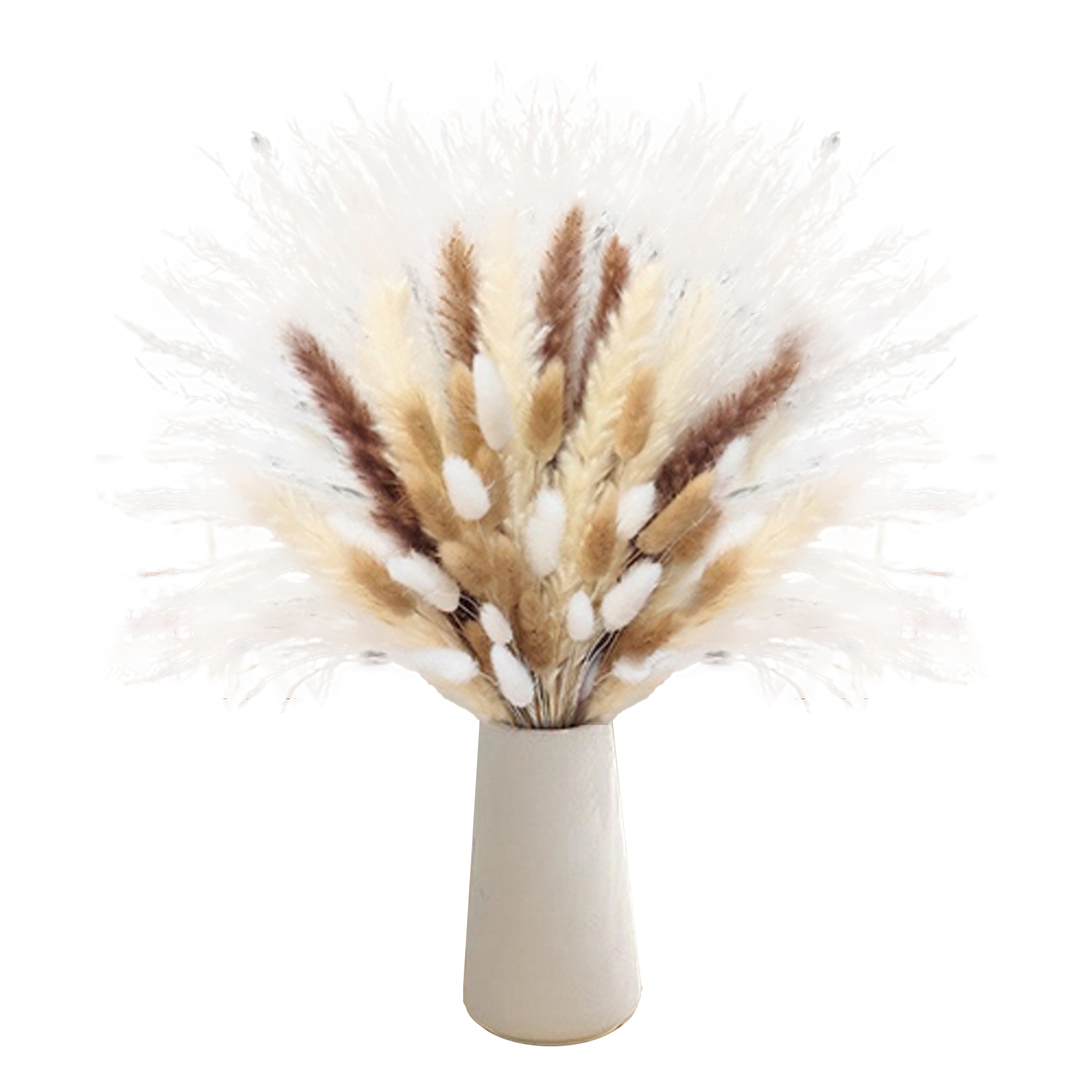 【ch-153 [weiß] Mit Lederbox】trockenblumenstrauß Aus Schilf, Kaninchenschwanz Und Gras, Echte Trockenblumen, Heimdekoration, Vase, Blumenarrangement, Wohnzimmerdekoration, Trockenblumenstrauß, Hochwert