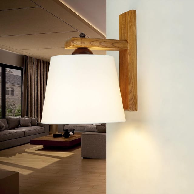 Wandleuchte Holz Stoff Wohnlich E27 Wohnzimmer Schlafzimmer