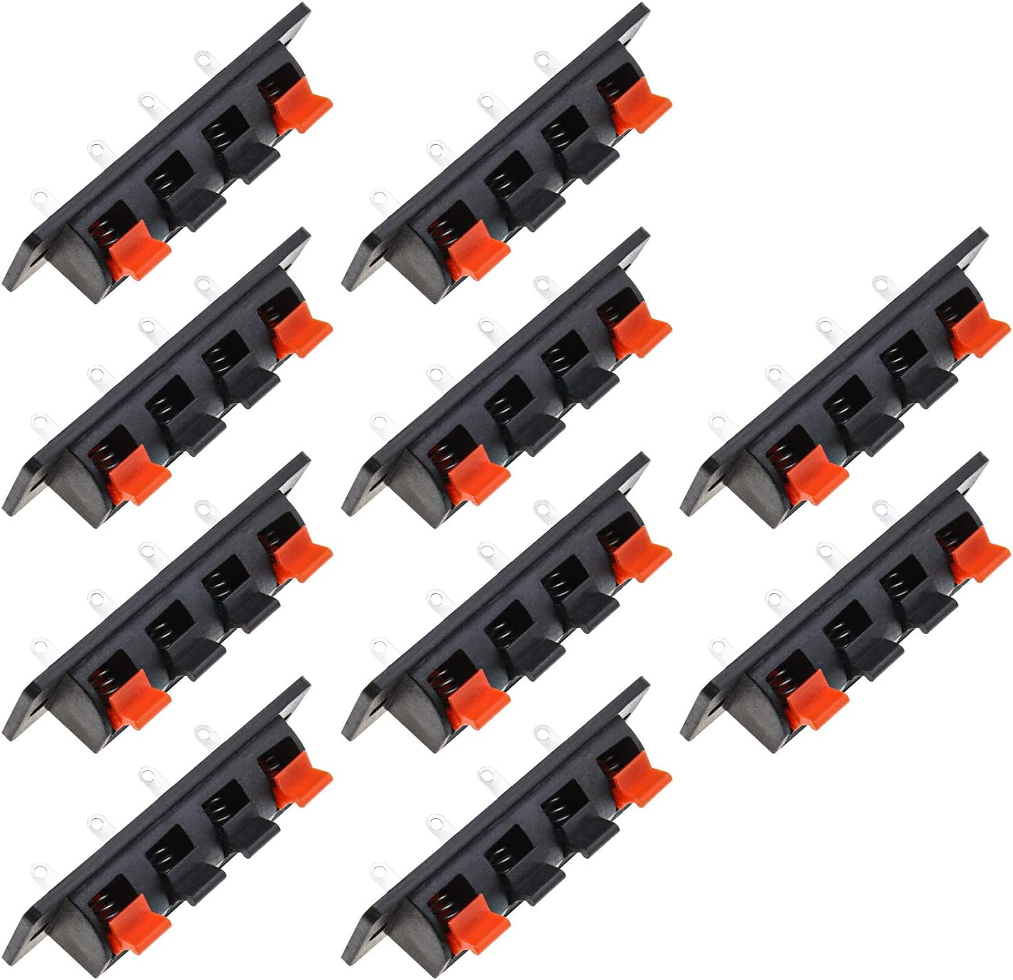 10 Stück 4-polige Lautsprecher-anschlussklemmen, Verstärker-federgelenkklemmen, Testclips, Stereo-lautsprecher-bandform, Druckverschluss-anschlussplatte, 4 Positionen