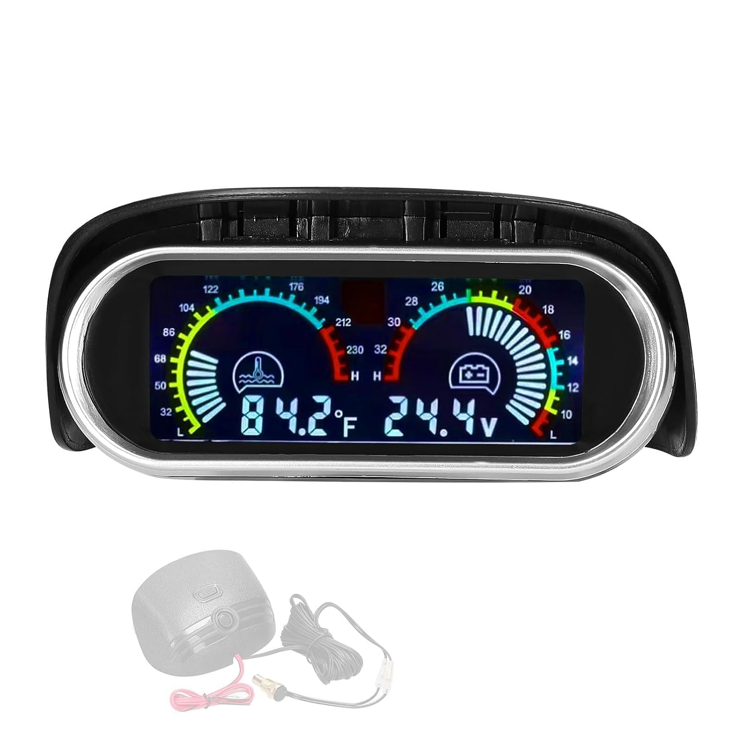 Digitales 2-zoll-kfz-instrument, Temperatur- Und Spannungsmesser Mit Alarmfunktion, Großes Lcd-display, 9–36 V, Für Pkw, Lkw, Suvs, Wohnmobile, Abs-gehäuse, 1/8-npt-sensor