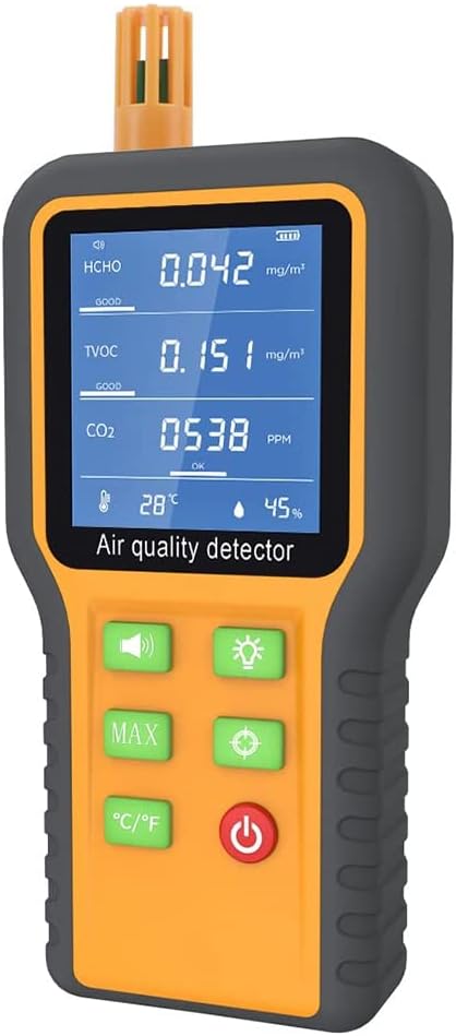 Raumluftqualitätsmonitor – Formaldehyddetektor, Tvoc-messung, Raumtemperatur- Und Luftfeuchtigkeitsmessung Mit Akustischem Alarm, Hintergrundbeleuchtetes Display