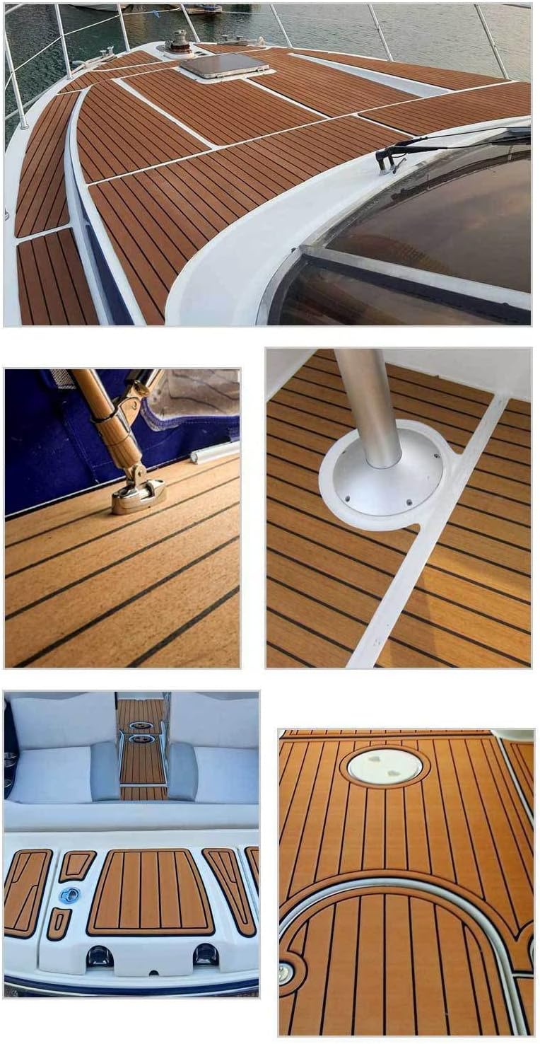 Selbstklebende Teakholzplatte Aus 6 Mm Starkem Eva-schaum Für Boote Und Yachten, Synthetische Schaumstoff-bodenmatte, Braun, 240 X 45 Cm