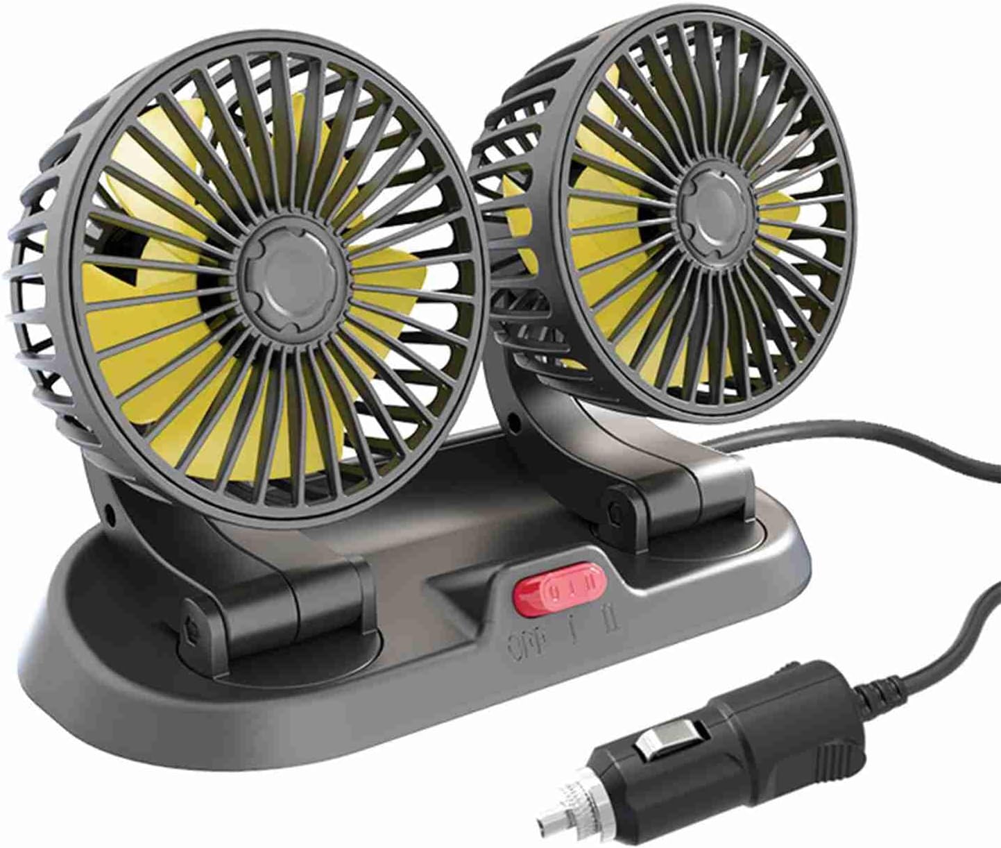 Doppelkopf-autolüfter, Leiser Fahrzeuglüfter Mit 2 Geschwindigkeitsstufen, 360°-drehung, Zigarettenanzünderstecker (12v-typ)