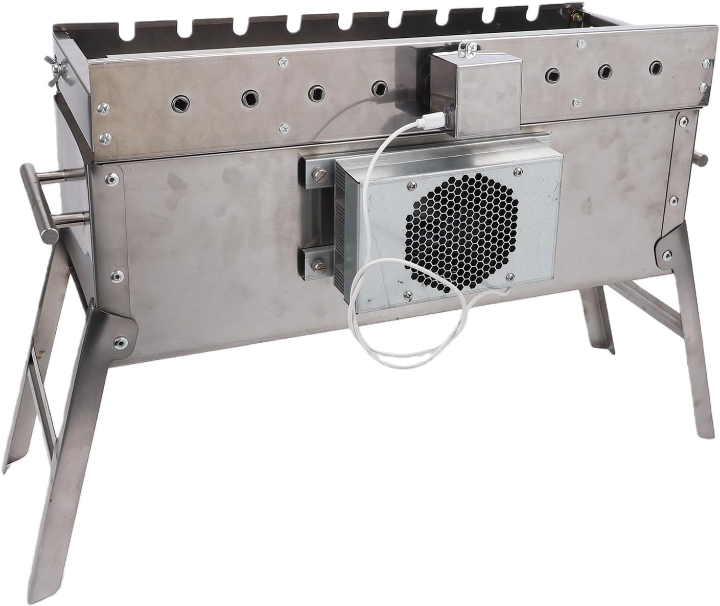 Tragbarer Edelstahlgrill Mit Automatischer Drehung, Holzkohlegrill, Drehbarer Grillkorb Mit Faltbarem Korb, Ideal Für Camping, Picknicks Und Outdoor-aktivitäten