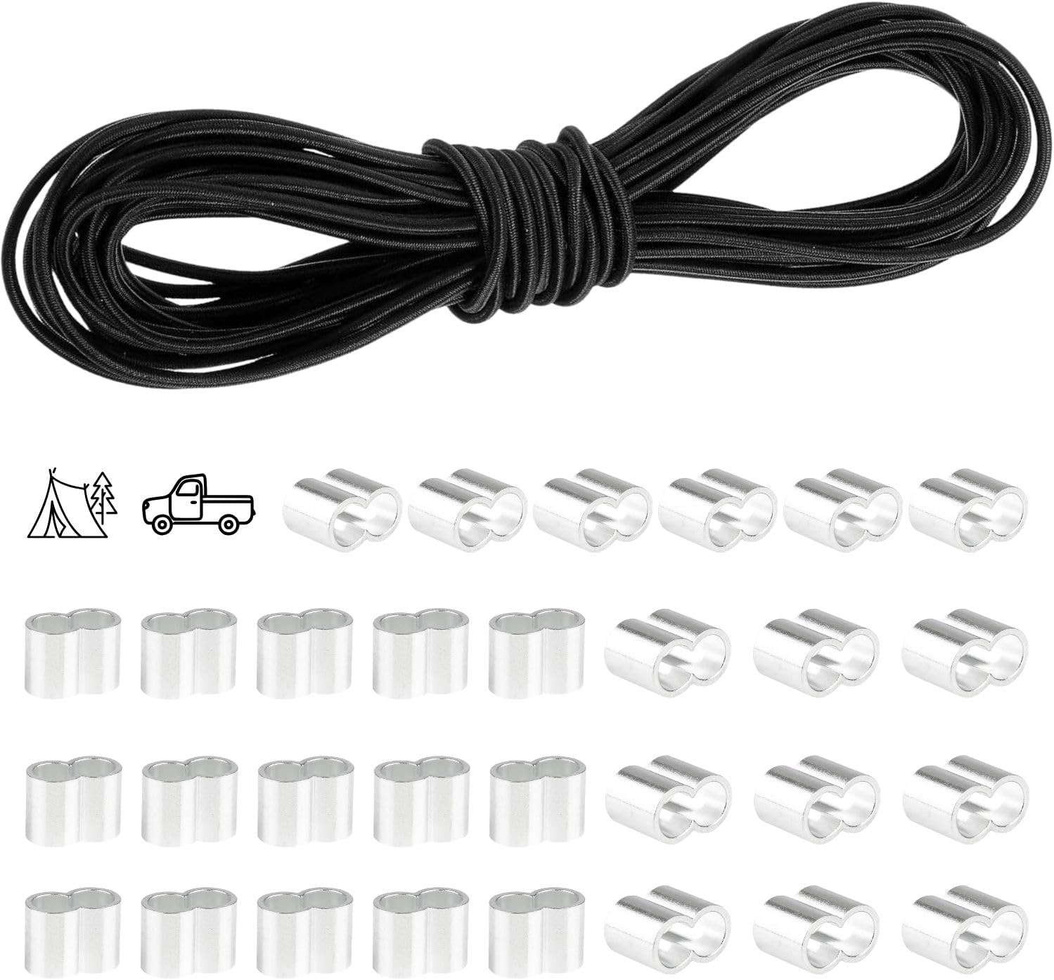 Mm Gummischnur, 20 M Set Mit 30 Aluminium-ösen