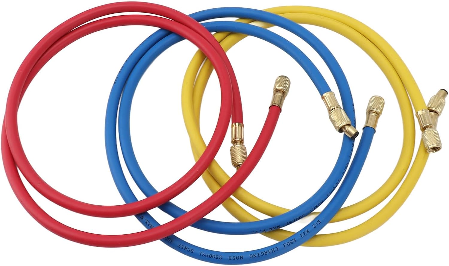Kältemittel-befüllschlauchset, 3-teilig, 150 Cm Klimaanlagenschlauch-set Mit Farbcodierten Hoch-/niederdruckanschlüssen Für R12, R22 Und R502, Messinganschlüsse, 1/4" Für Den Professionellen Einsatz