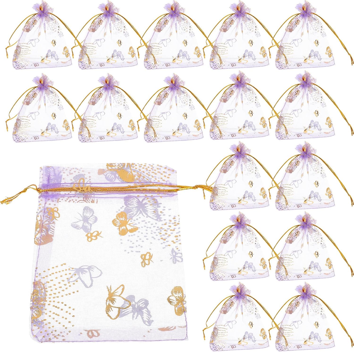 100 Goldene Organza-geschenktüten, 10 X 12 Cm, Mit Kordelzug