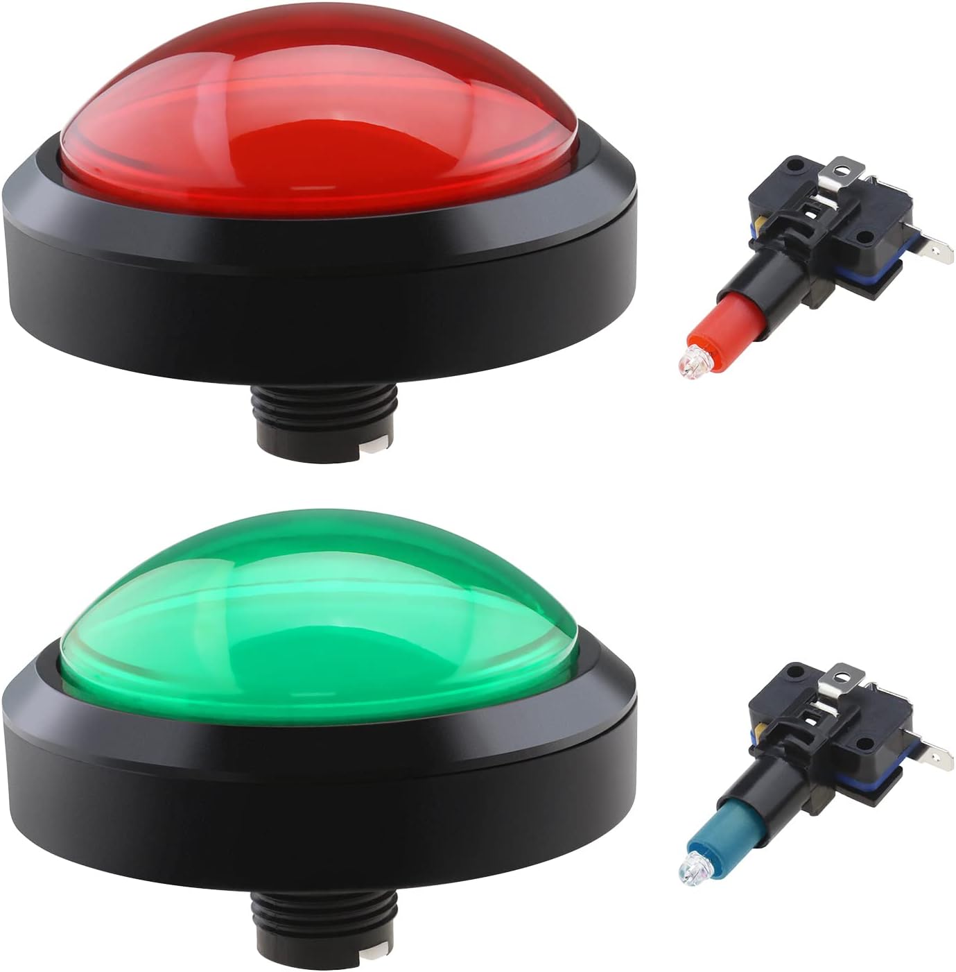 Stück 100 Mm Große, Gewölbte, 12 V Led-beleuchtete Drucktaster Mit Mikroschalter Für Arcade-automaten Und Videospiele, Rot Und Grün