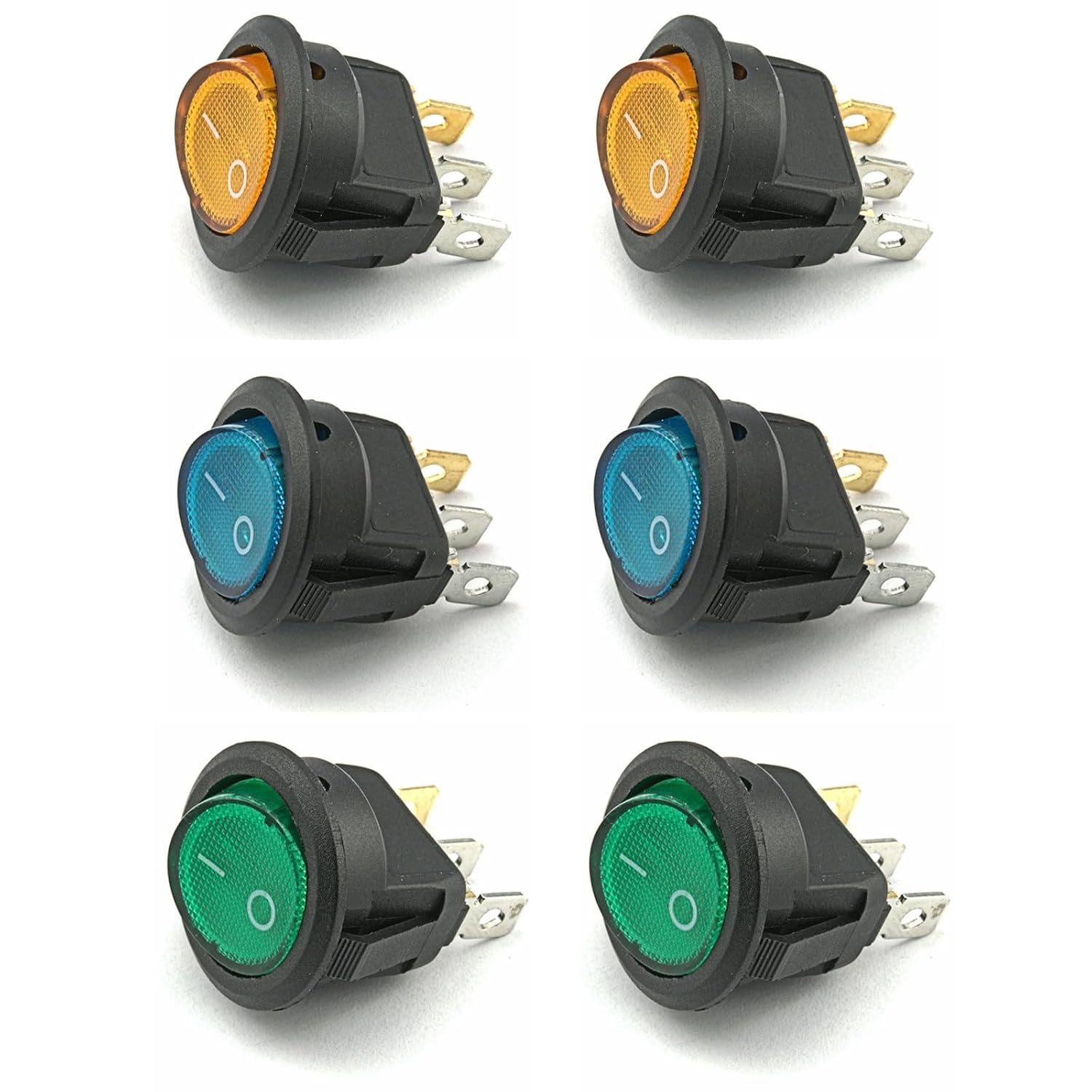 6er-pack 20a 12v Dc Ein/aus Spst 3-polige Kippschalter Für Auto, Lkw, Motorrad, Boot (gelb + Blau + Grün)