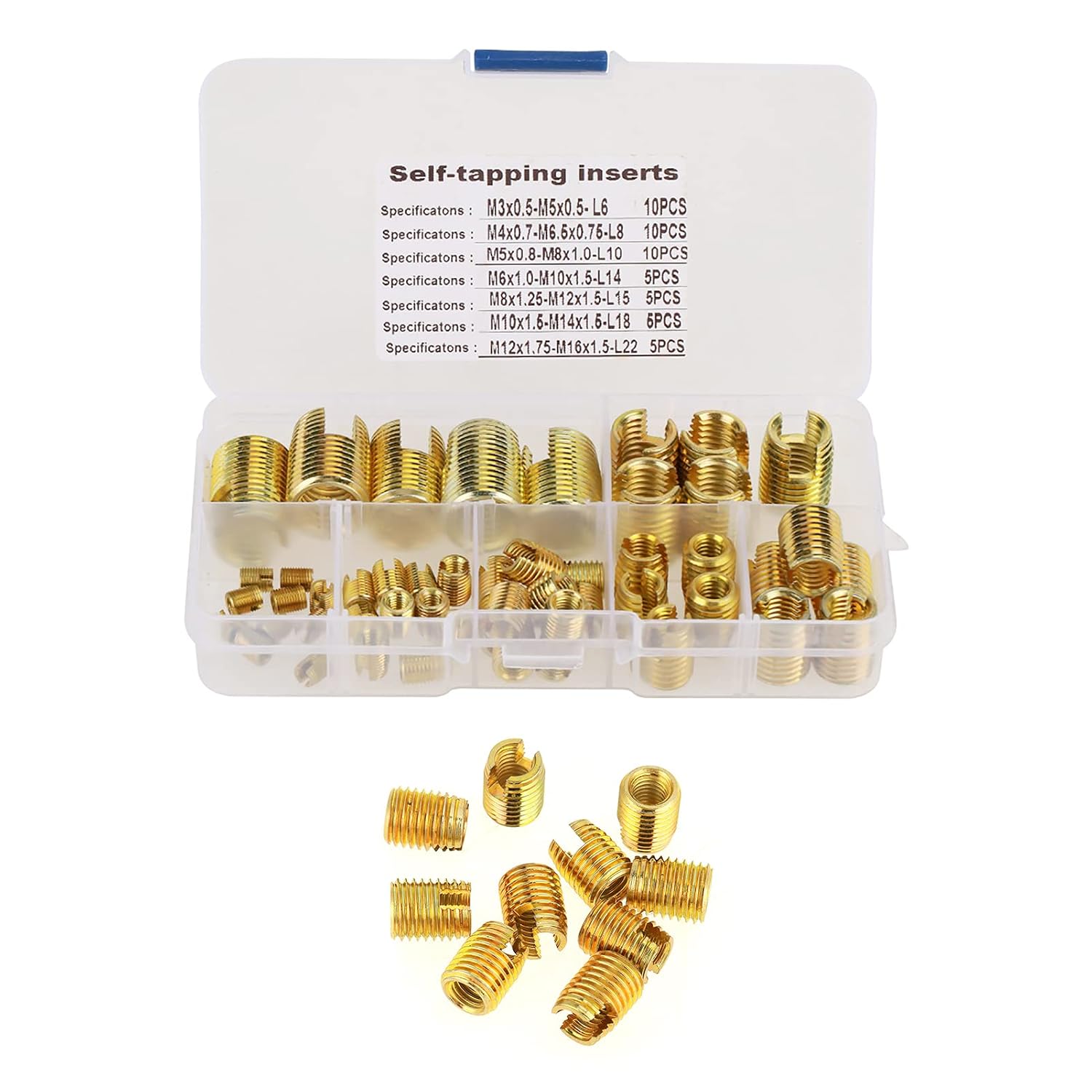 50-teiliges Set Aus Selbstschneidenden Schlitz-gewindeeinsätzen Aus Messing, Gewindereparaturwerkzeug, 50 Stück Einpressbare Schlitz-gewindeeinsätze Aus Messing
