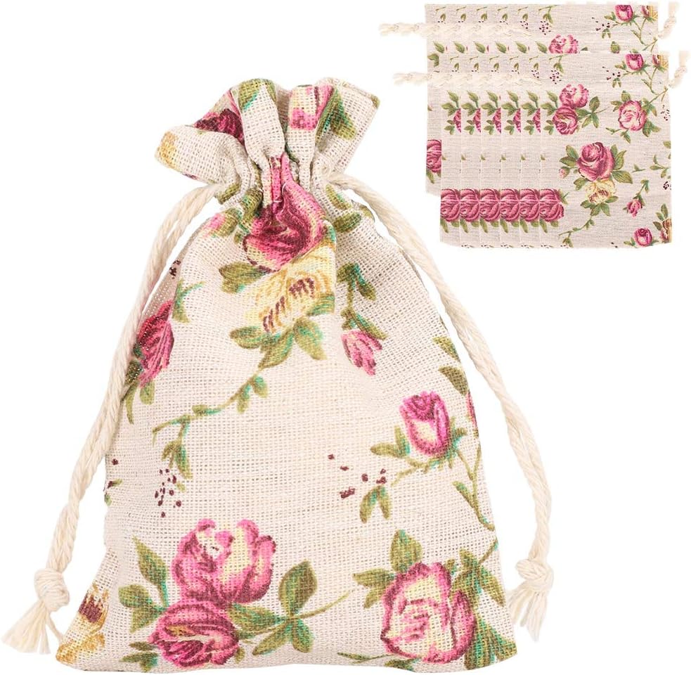 Set Mit 50 Jutebeuteln Mit Kordelzug, 50 Stück, Blumendesign 8209, Schmuckmuster, Jute-verpackungsbeutel Für Weihnachtsfeier-zubehör