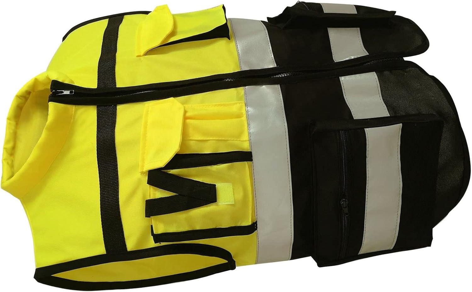 Hochsichtbare, Reflektierende Weste Mit Frontreißverschluss, Weichem Kragen Und 3d-taschen Für Bauarbeiten, Radfahren Und Nachtarbeit. Entspricht Den Ansi/isea-standards. Gelb/schwarz