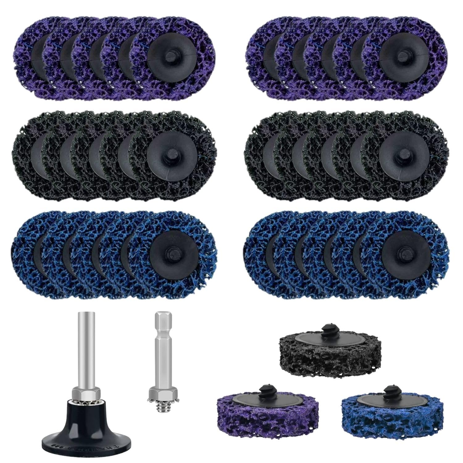 Packung Mit 33 Csd 50-mm-schleifscheiben Für Akkuschrauber, Zum Lackieren, Entrosten, Reinigen Und Entfernen Von Oxidation, Mit Runden Und Sechseckigen Schäften