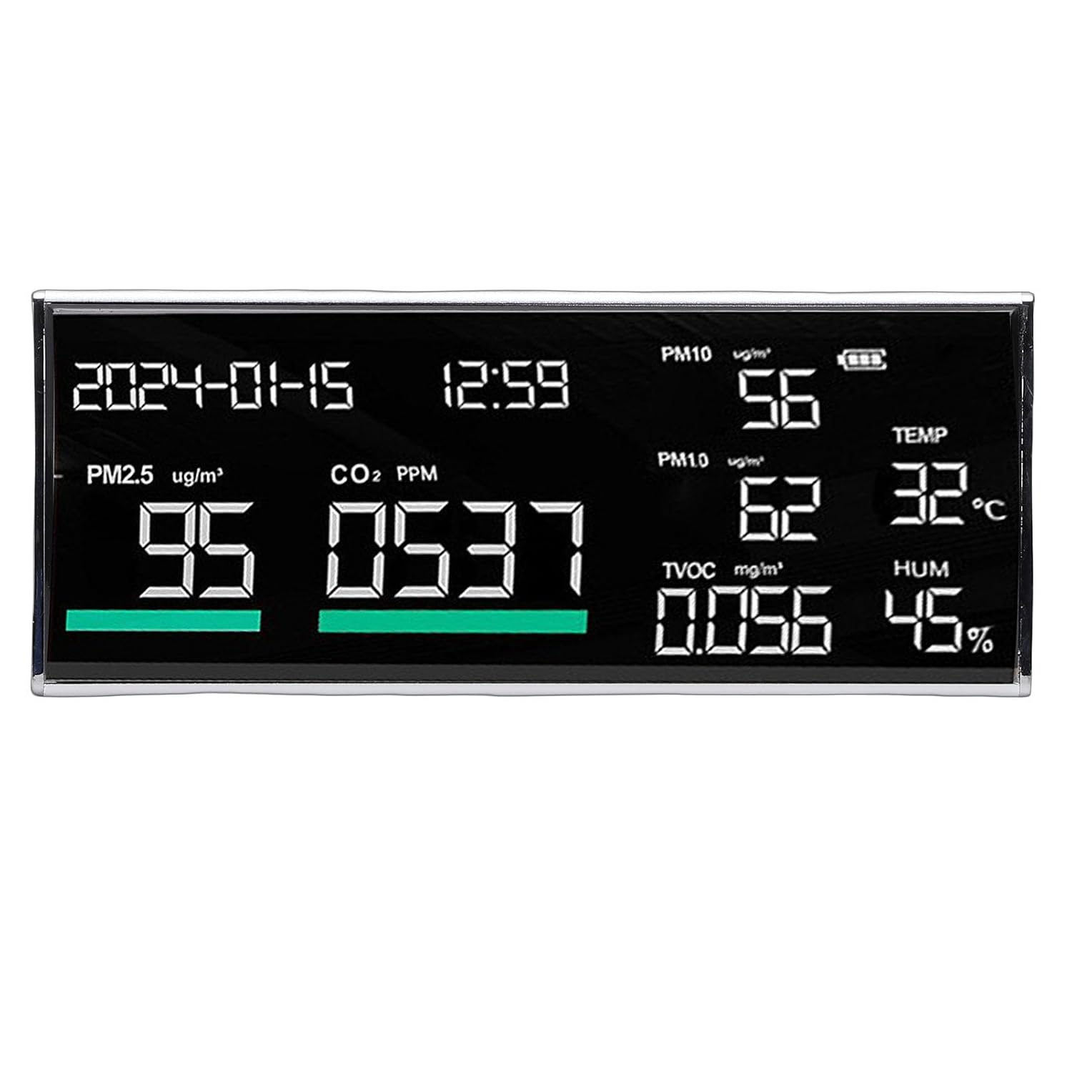 Tragbarer 9-in-1-luftqualitätsmonitor Für Zuhause Und Hotel Temperatur, Luftfeuchtigkeit, Co2, Tvoc, Pm2,5, Pm1,0, Pm10-tester, 9-zoll-led-bildschirm, Aluminiumlegierung, Ideal Für Schulen