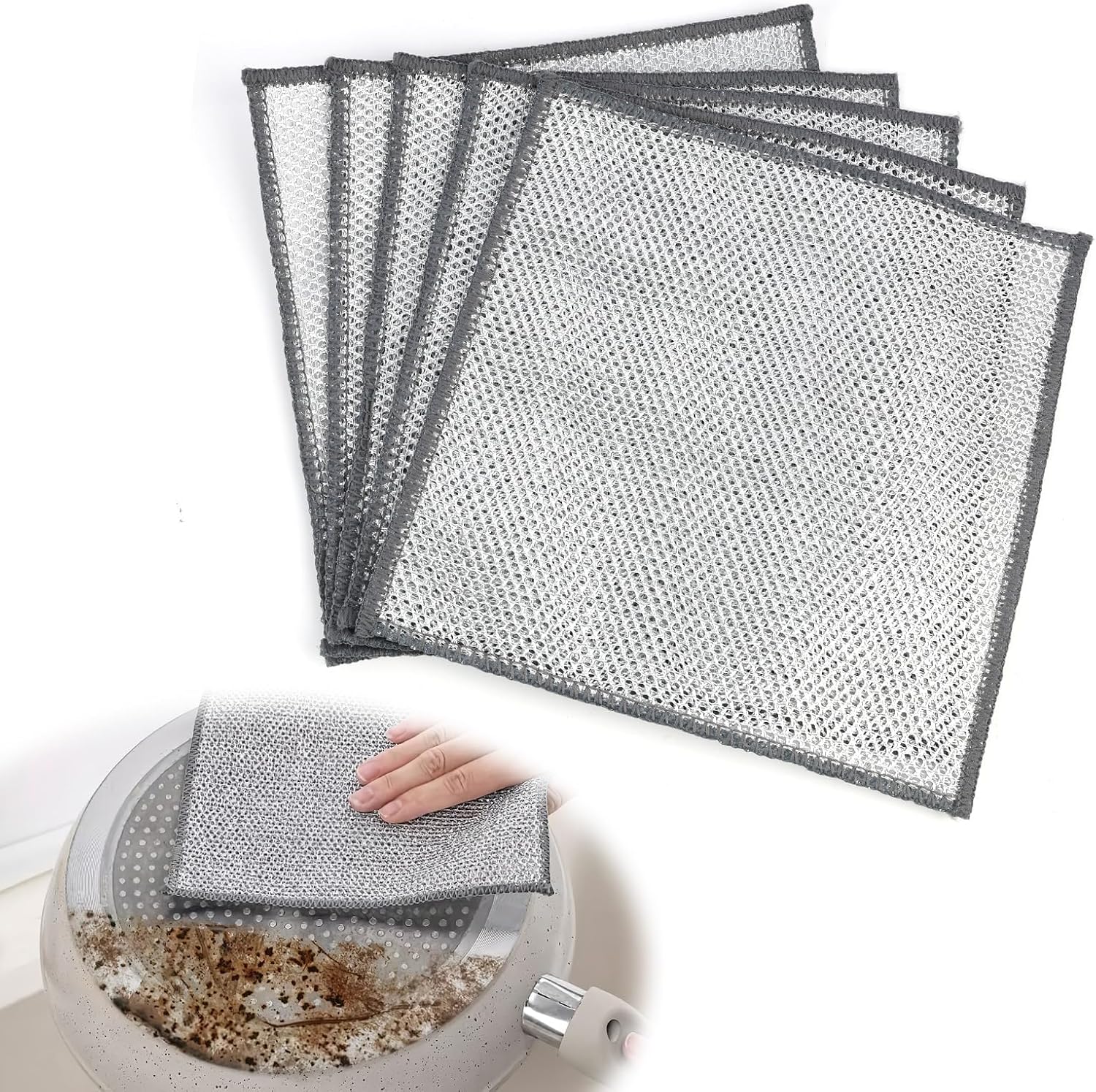 Set Mit 5 Vielseitigen, Doppellagigen, Kratzfesten Edelstahl-reinigungstüchern Für Küche, Geschirr, Spüle Und Kochfeld, 20 X 20 Cm