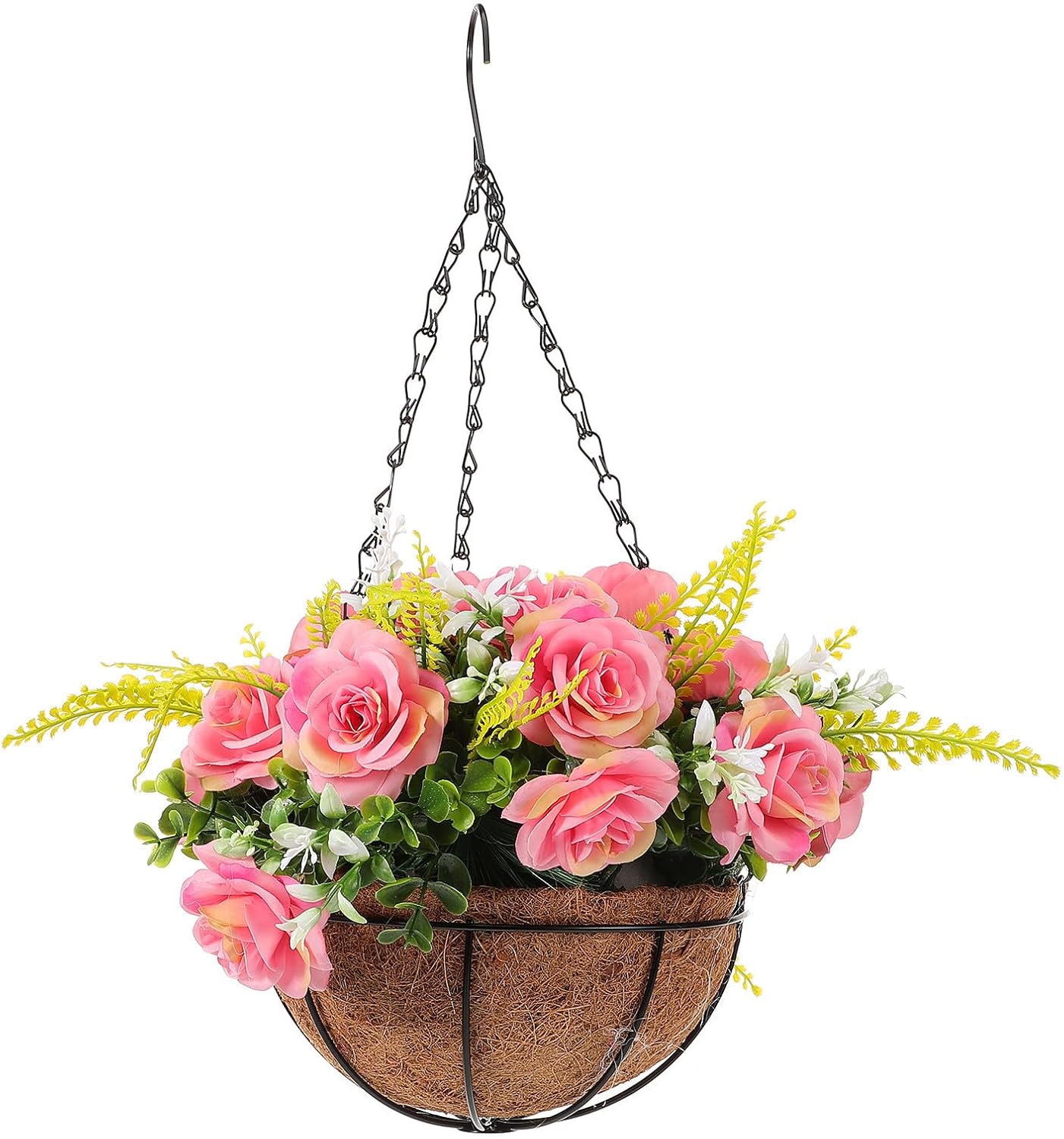 Hängender Blumenkorb Aus Kunststoff Mit Künstlichen Rosen – Praktische Balkondekoration Im Schlichten Stil Mit Künstlerischem Touch