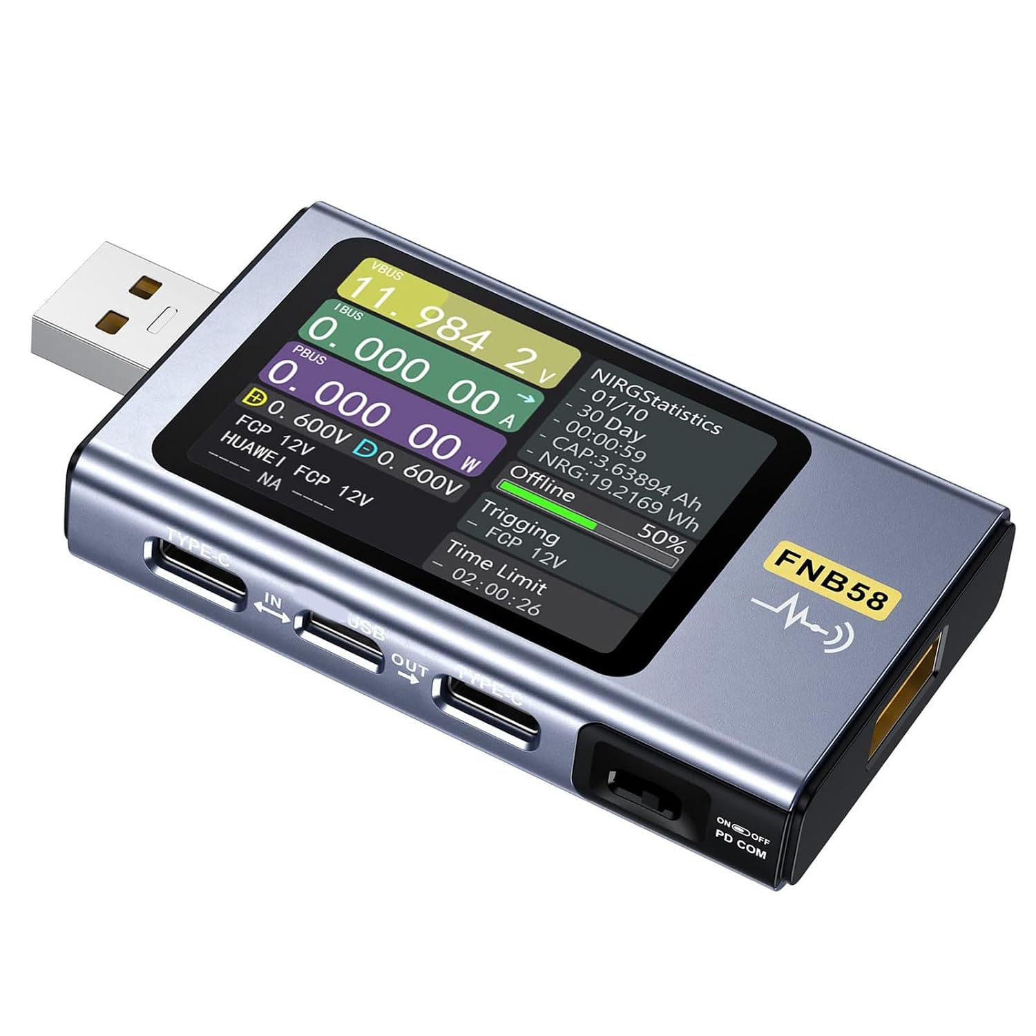 Usb-tester Mit Lcd-bildschirm, Hochpräzisem Spannungs- Und Strommessgerät Für Schnellladetests, Kompatibel Mit Pd-qc-protokollen, Usb Typ-c- Und A-anschlüssen, Aufzeichnungsfunktion