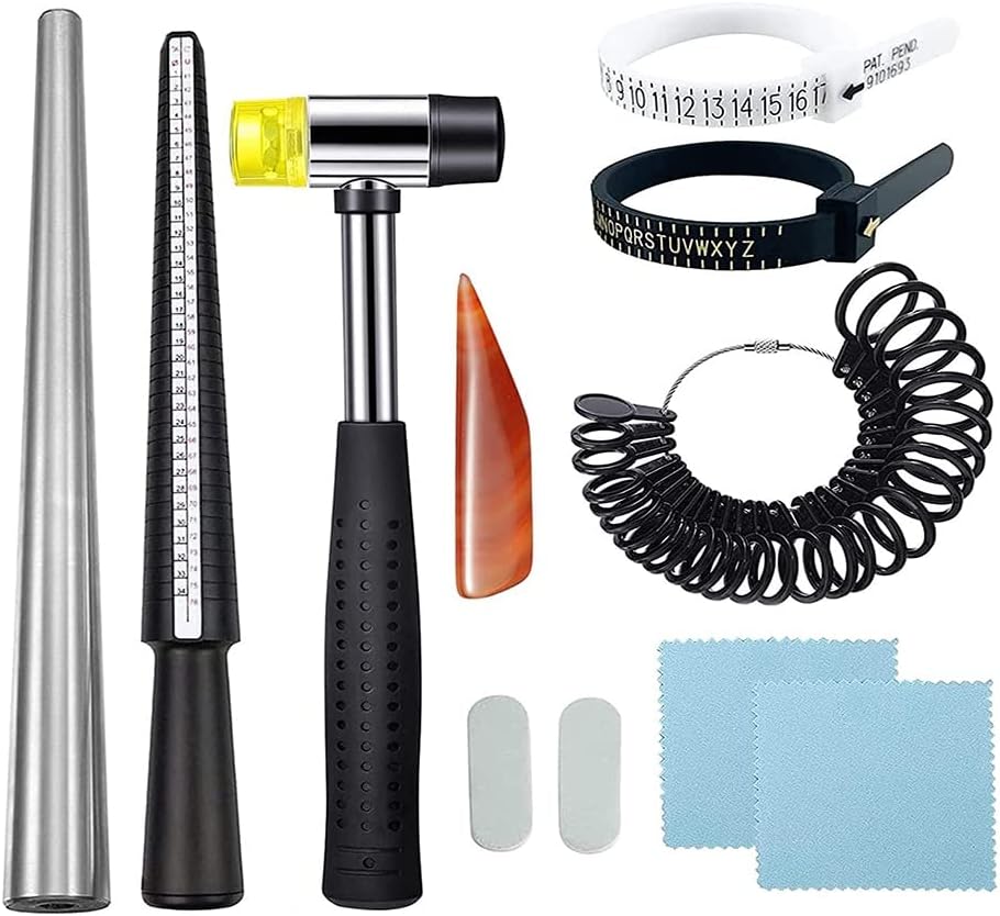 Set Mit 11 Ringgrößenmessgeräten, Inklusive Rundem Dorn Und Polierwerkzeugen Für Die Schmuckherstellung Und Bastelarbeiten