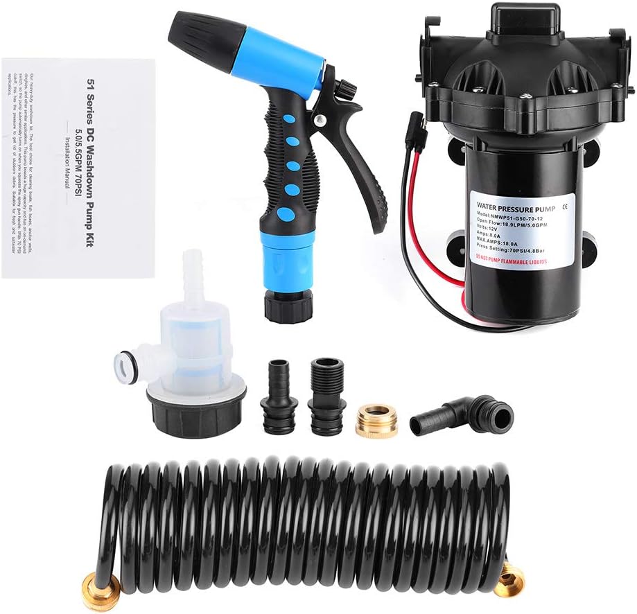 12v 5,0 Gpm 70 Psi Marine-hochdruckpumpe, Mit Schlauch, Sprühdüse, Selbstansaugend Bis 1,8 M, Für Salzwasser, Fischerboote, Deck, Dock