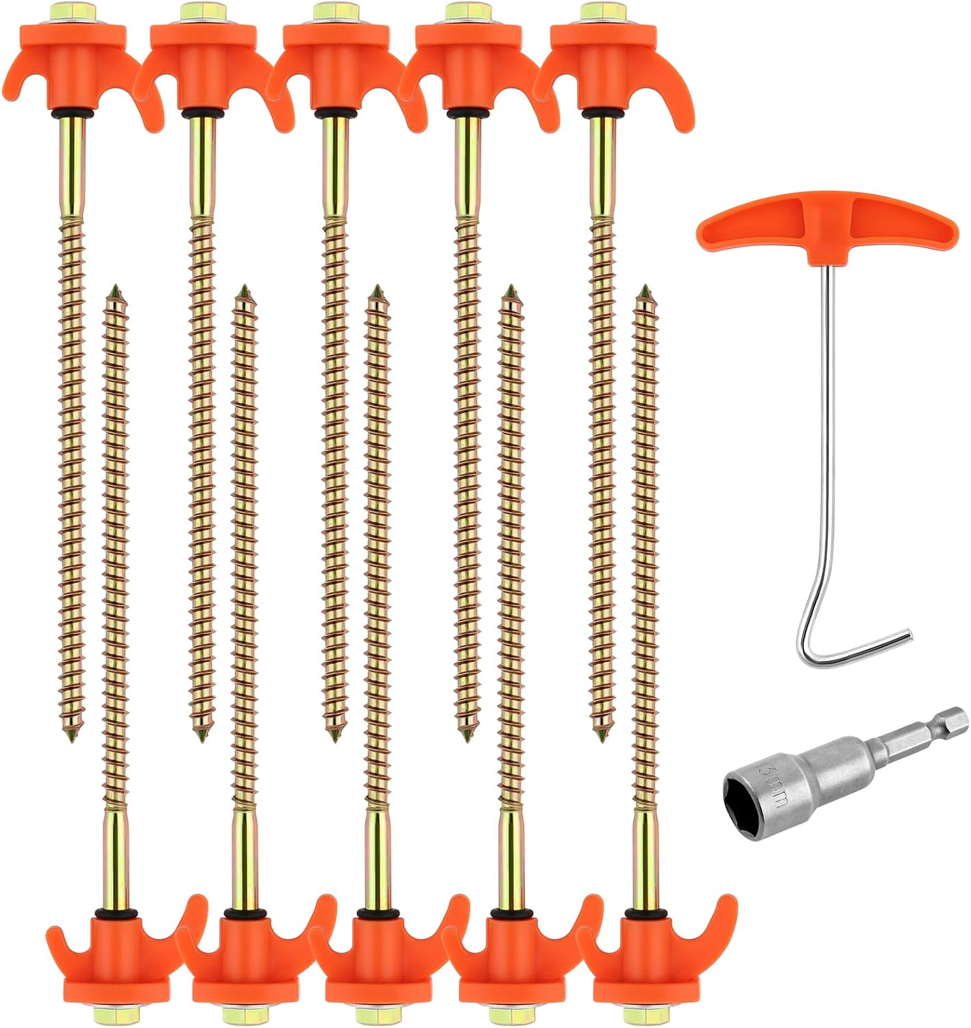 20,5 Cm Lange, Robuste Erdanker Mit Gewinde, Schraubheringe, Rostfreie Metallheringe Aus Stahl, Inklusive Sechskantbohrer Und T-haken, Für Garten, Camping Und Harten Untergrund, Orange
