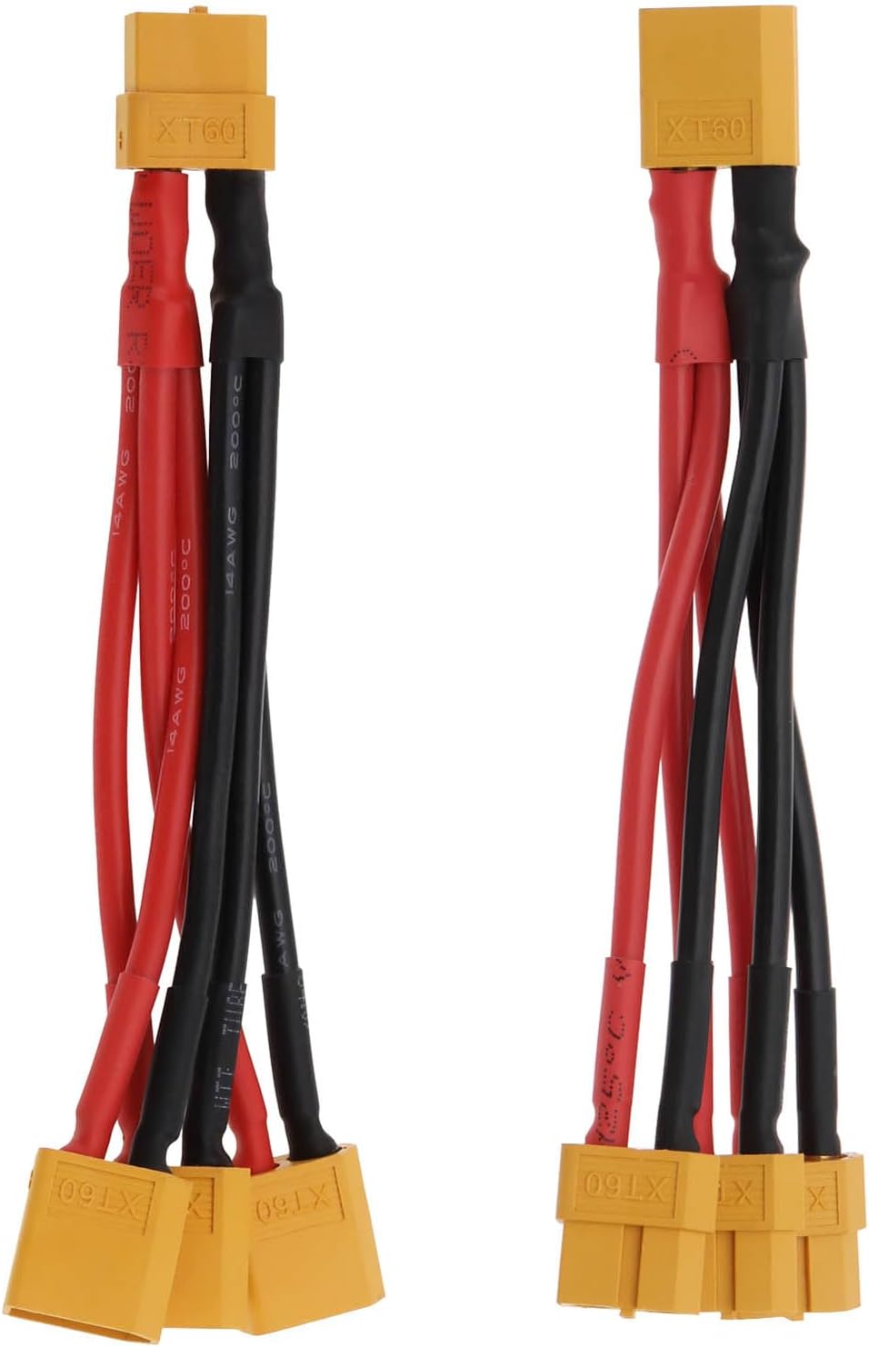 2er-pack Xt60 14 Awg Parallel-batterieanschlusskabel, Y-verteiler, 3-adriges Kabel, 1 Xt60 Stecker Auf 3 Buchsen + 1 Xt60 Buchse Auf 3 Stecker Für Rc-akkumotoren