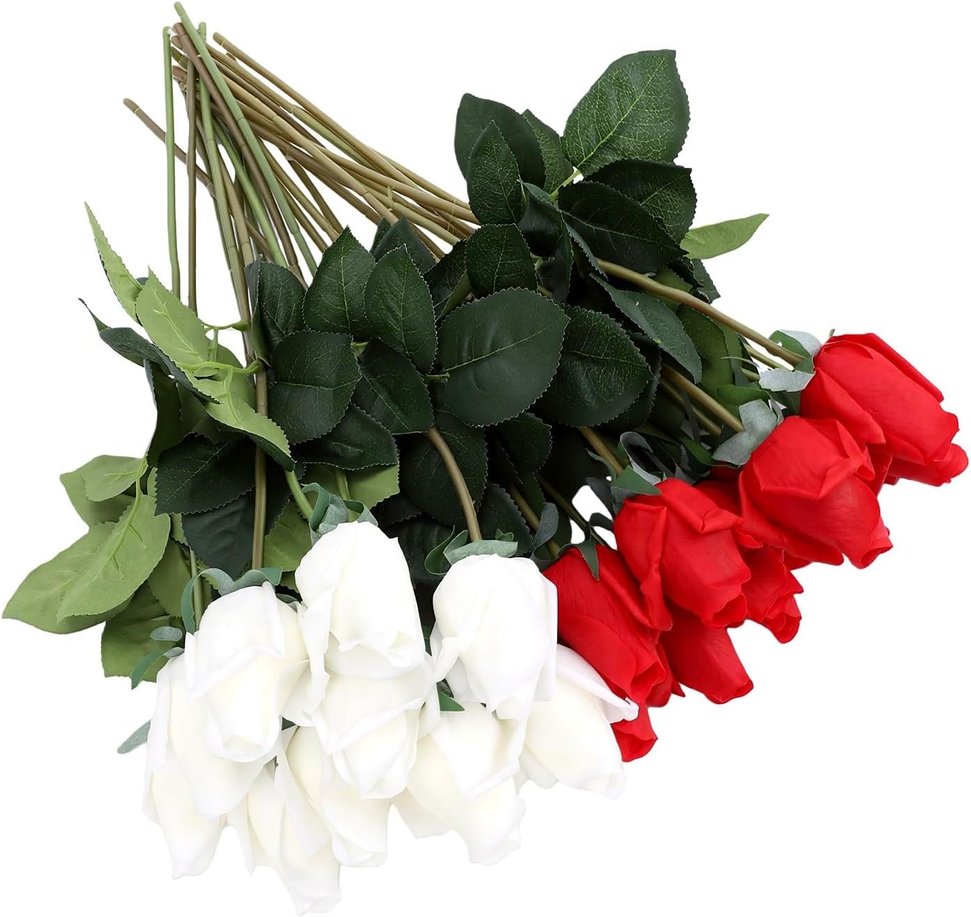 Rote Und Weiße Blumen, 24 Stück Aus Seide, 44 Cm, Rot Und Weiß