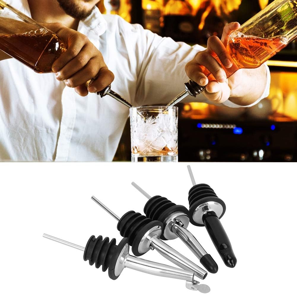Weinausgießer-set, 4-teilig, Aus Edelstahl 304, Flaschenausgießer Mit Gebogener Düse, Gummidichtung, Gleichmäßiger Ausgießer Für Spirituosenflaschen, Für Zuhause, Bar Und Restaurant