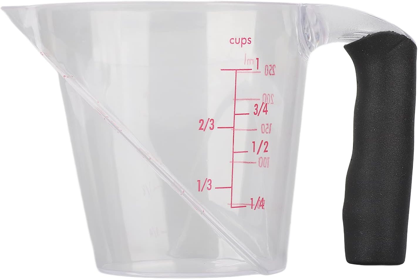 Abgewinkelter Messbecher, 250 Ml, Transparenter Messbecher Aus Polycarbonat Mit Skala An Der Oberseite, Hitzebeständiger Griff Zum Backen, Kochen, Für Tee Und Kaffee