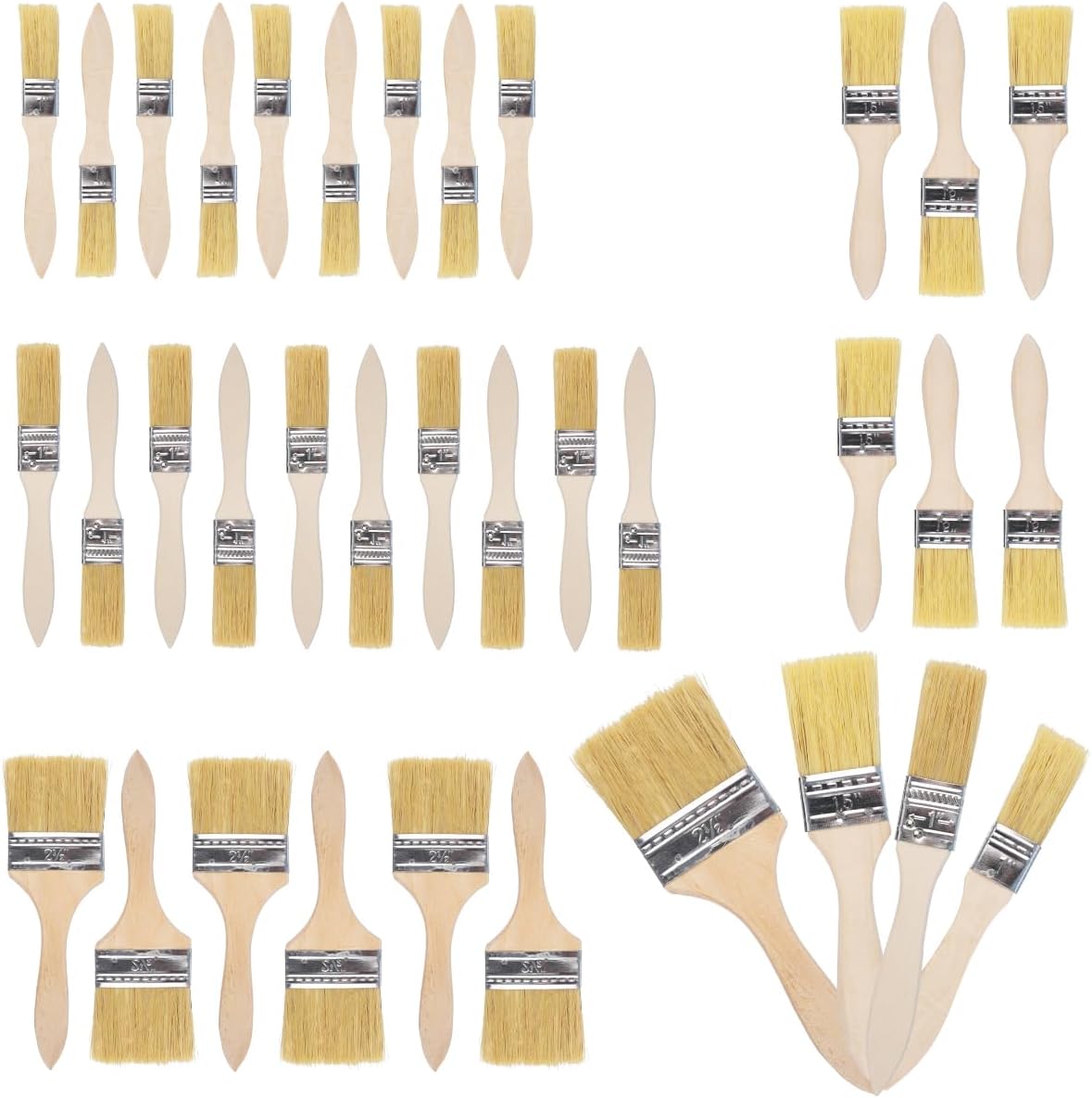 Set Mit 30 Flachpinseln (2,5 Cm / 3,8 Cm / 6,2 Cm), Mit Verlängerten Holzgriffen, Wiederverwendbar, Geeignet Für Farbe, Pigmente, Lacke Und Feinarbeiten