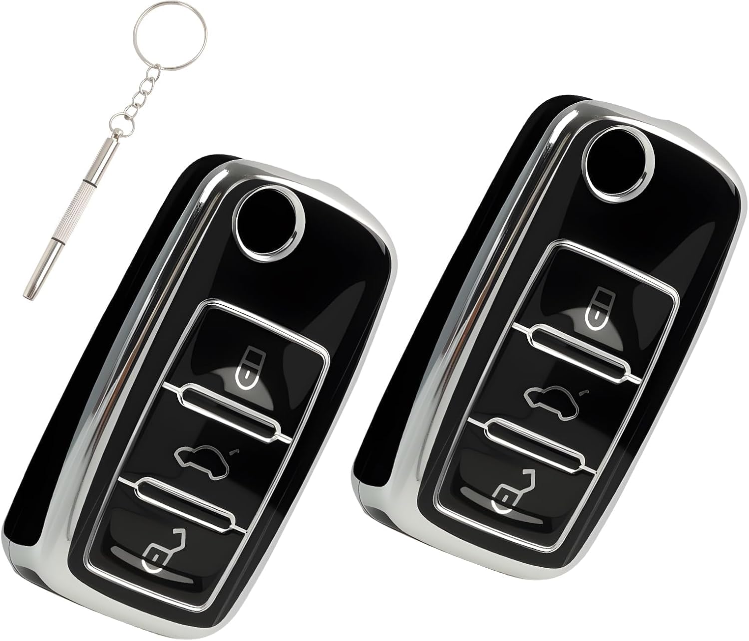 Set Mit 2 Universellen Autoschlüssel-fernbedienungen Mit 3 Tasten – Kompatibel Mit Hyundai I20, I30, I35, Ix20, Ix35, Kia Ceed, Soul, Sportage, Venga – Faltbare Fernbedienungshülle
