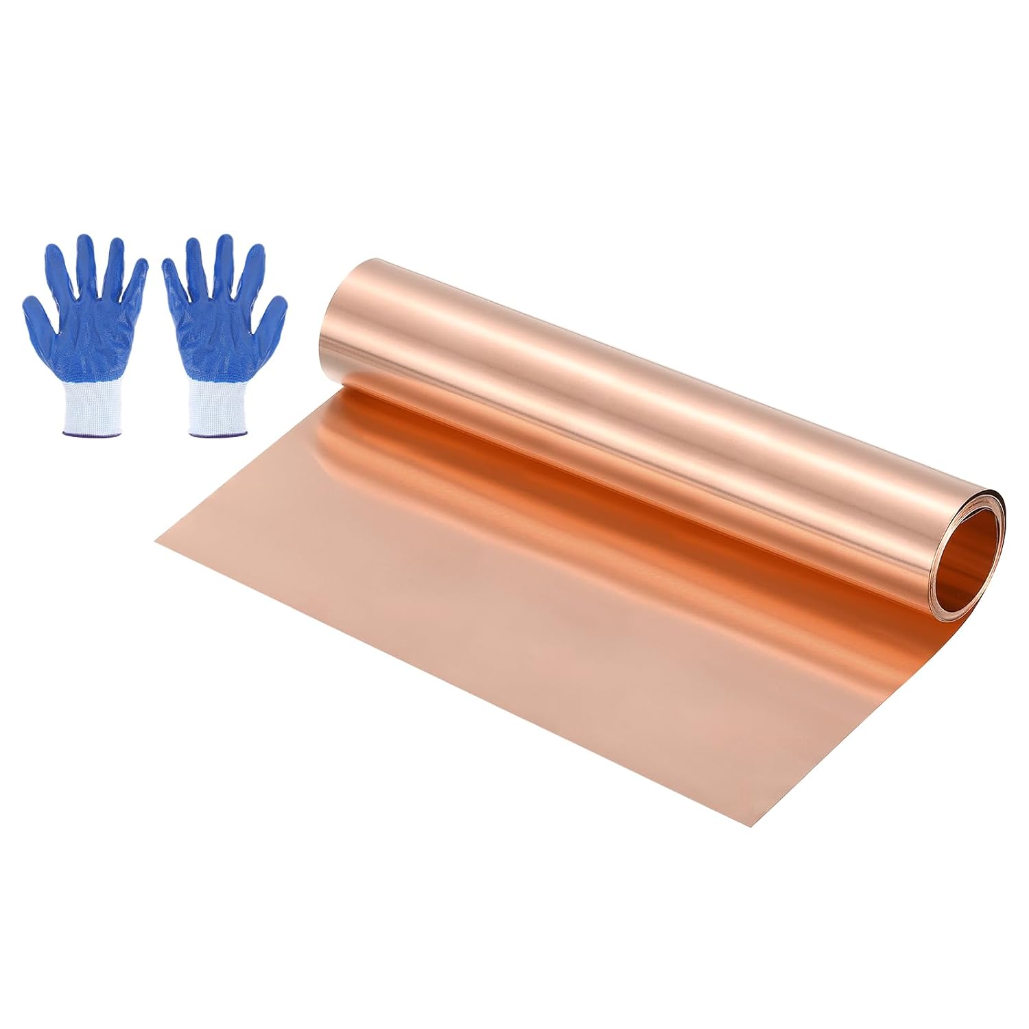 3,28 Fuß Lange Kupferfolienrolle, 1000 X 200 X 0,05 Mm Naturkupferstreifen, Metallrolle, Metallblech Mit Wasserdichten Handschuhen Für Dachdeckerarbeiten, Heimwerkerprojekte