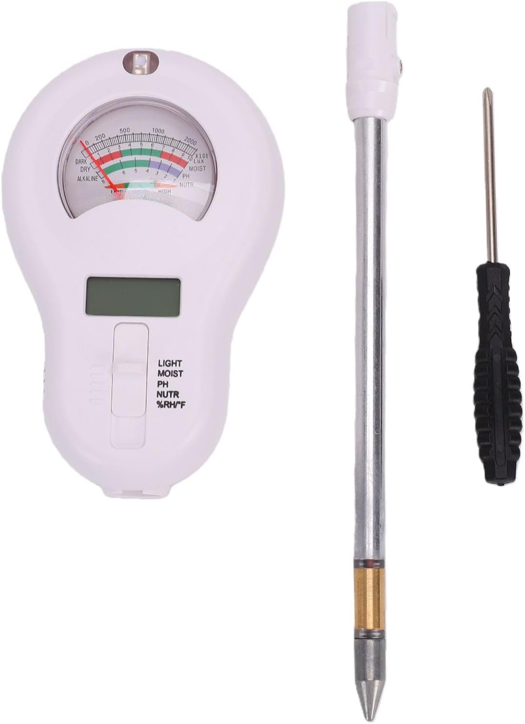 6-in-1 Digitaler Bodentester: Ph-wert, Temperatur, Sonneneinstrahlung, Feuchtigkeit, Fruchtbarkeit. Bodentester Mit Hintergrundbeleuchtetem Display Und Hochempfindlicher Sonde.