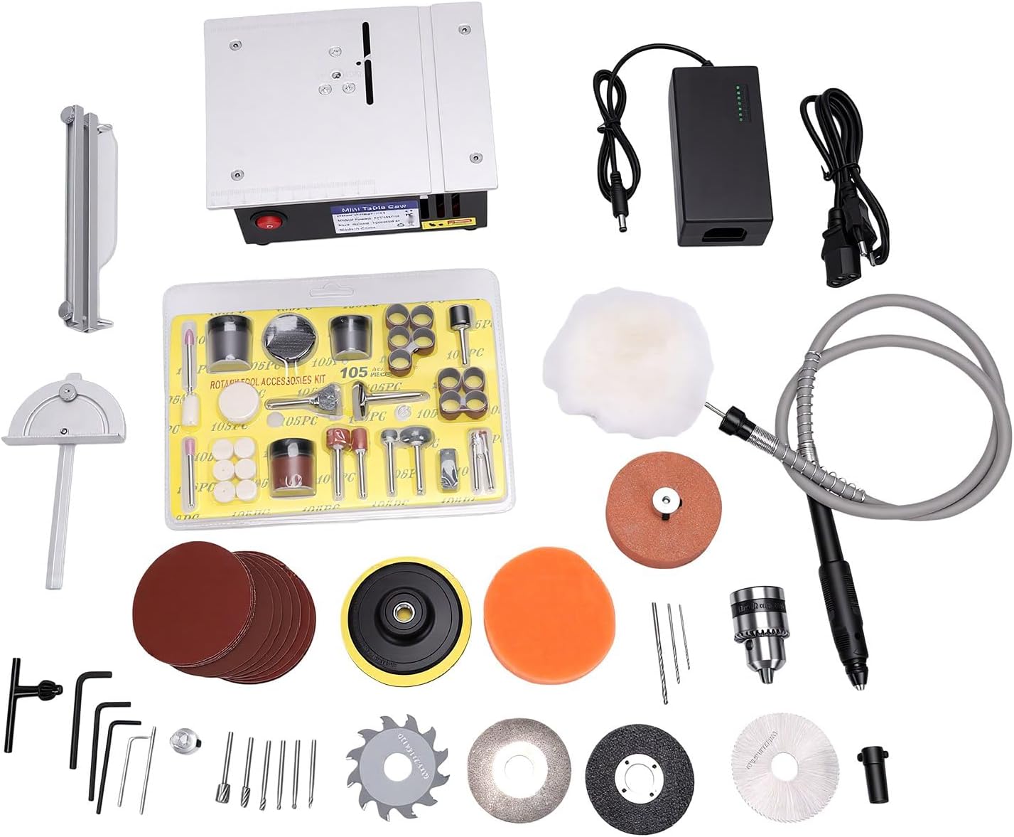 Mini-tischkreissäge, Doppelmotor (96 W), 7 Geschwindigkeitsstufen
