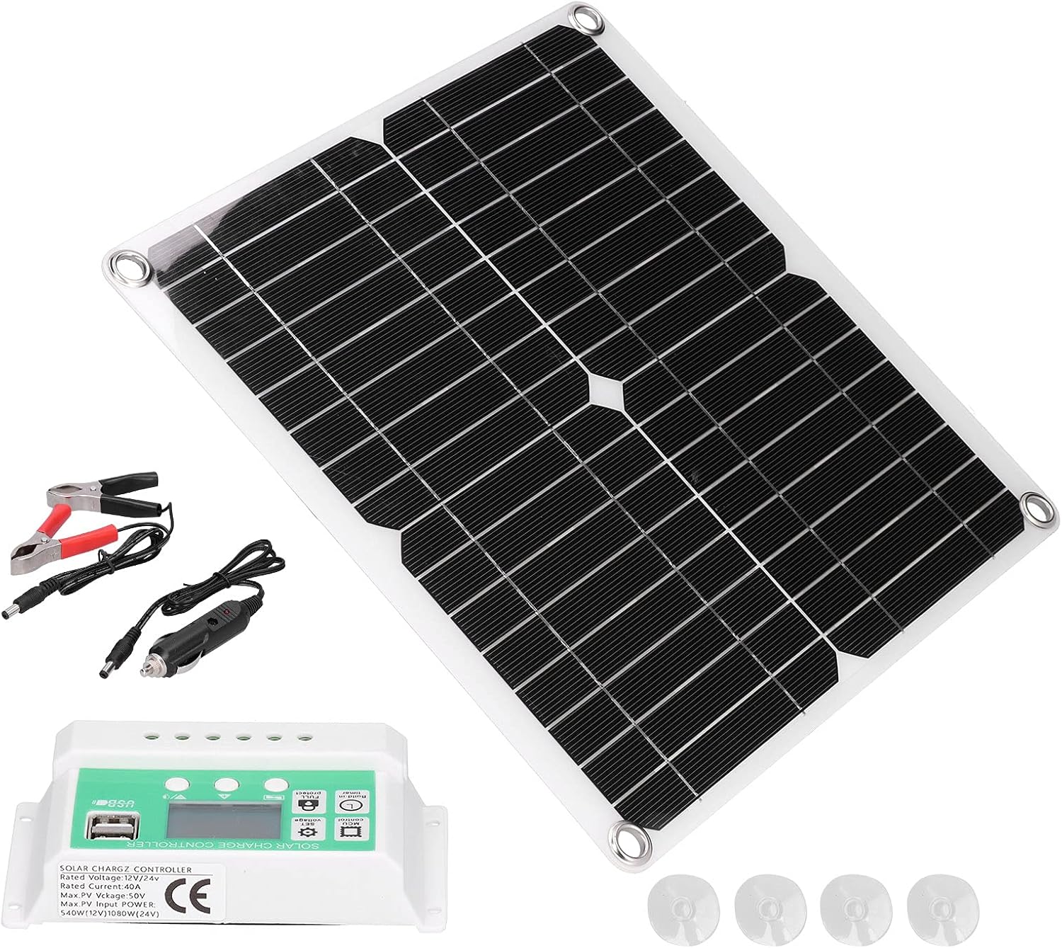40-w-18-v-ip65-monokristallines Solarmodul, 23–24 % Wirkungsgrad, Mit Zwei Usb-anschlüssen Und 40-a-laderegler Für Camping, Wohnmobile Und Bootsreisen