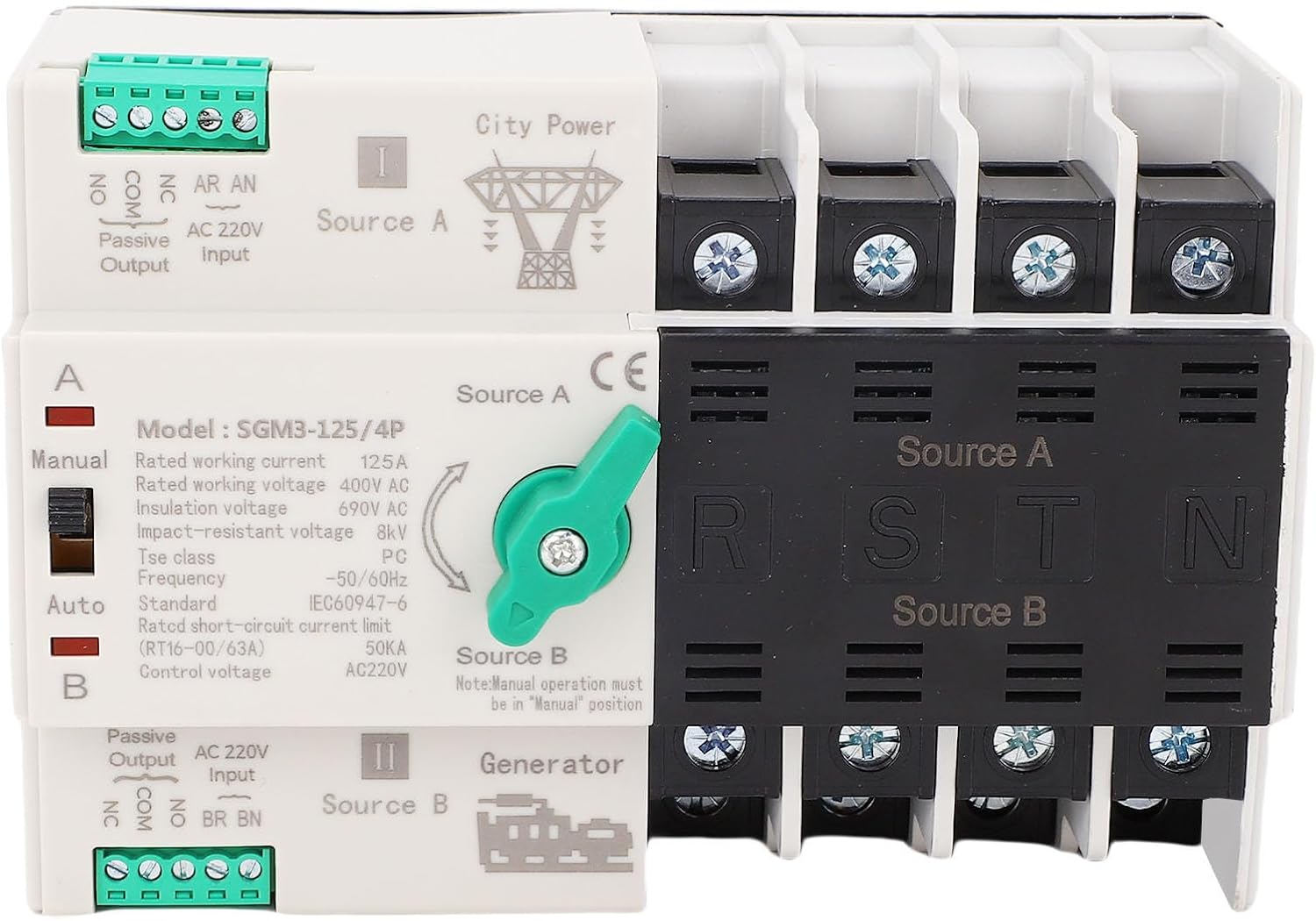 Automatischer Dual-power-umschalter, 125 A 400 V, Elektrischer Wahlschalter Für Notstrommanagement, Schnelles Schalten Und Anzeigeausgang