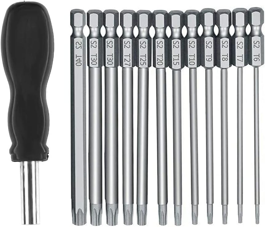 Set Mit 13 Langen 100-mm-torx-schraubendreherbits, Magnetisches Torx-bit-set T6-t40, 6,35-mm-sechskant-akkuschrauber