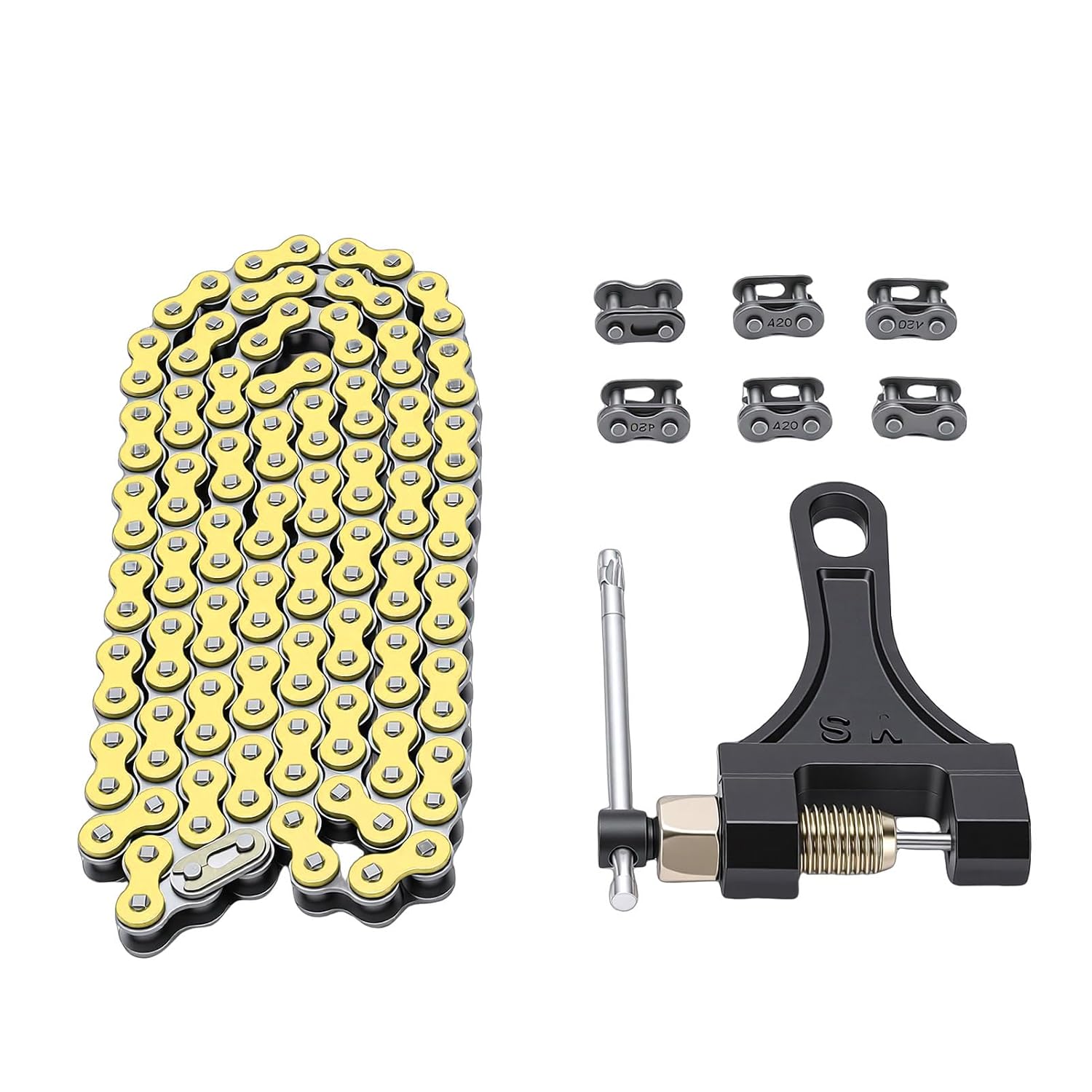 420 Motorradkette, 120 Glieder, Hochfeste Stahlrollenkette Mit Abzieher, Ersatz Für 50ml, 70ml, 90, 110, 125cc Atv Quad Go (gelb)