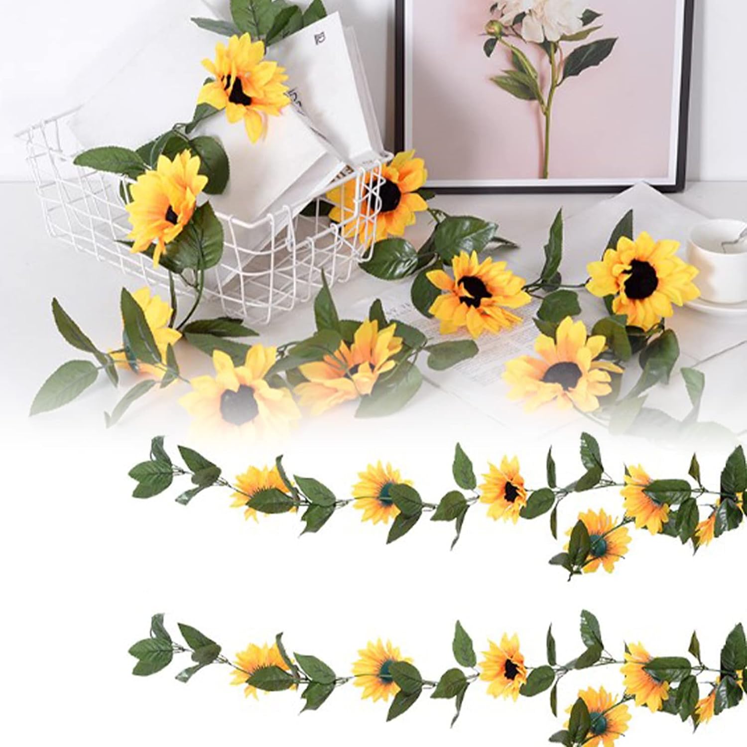 Künstliche Sonnenblumenranken, 200 Cm, Realistische Seidenblumen, Farbenfrohe Girlande Für Zuhause, Hochzeitsfeiern, Gartendekoration