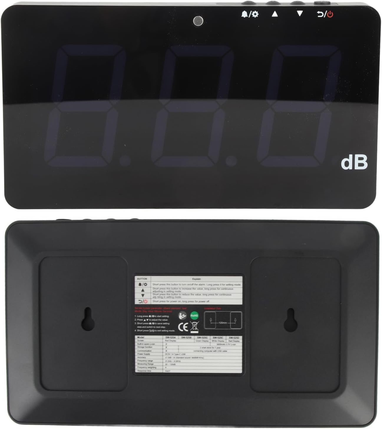 Schallpegelmesser Mit 9,6-zoll-lcd-digitalanzeige Zur Wandmontage (30–130 Db) Mit Datenlogger, Usb-pc-anschluss Und Alarmfunktion Zur Lärmmessung