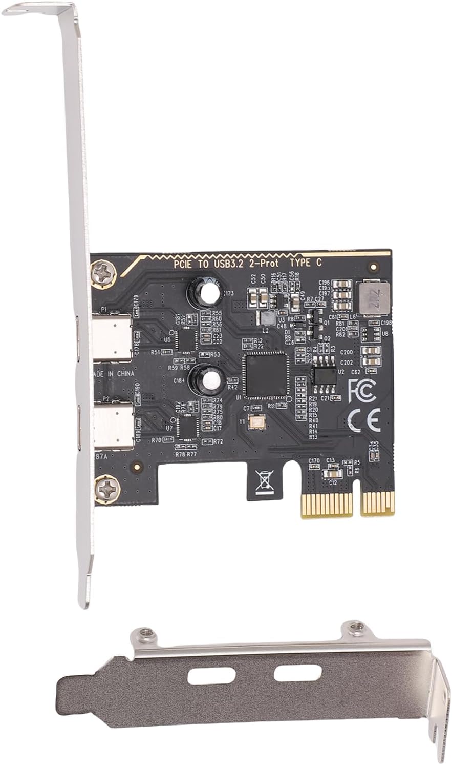 Pcie-zu-usb-3.2-gen1-erweiterungskarte Mit 5 Gbit/s Bandbreite, Pci-express-karte Mit 2 Typ-c-anschlüssen Für Desktop-pcs, Mit Standard-12-cm-halterung Und Kurzer 8-cm-halterung