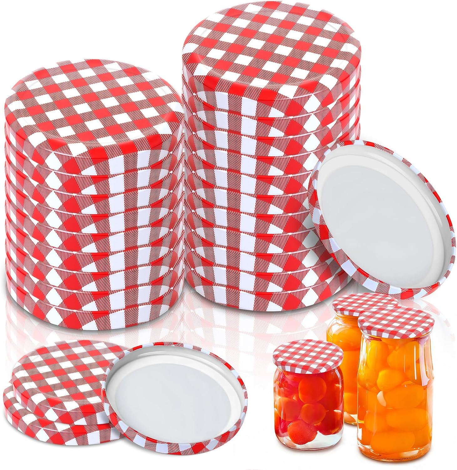 Marmeladenglasdeckel 82 Mm, 50er-packung Schraubdeckel, Rot/weiß Kariert, Ersatzdeckel Für 230/350/435/565 Ml Schraubgläser