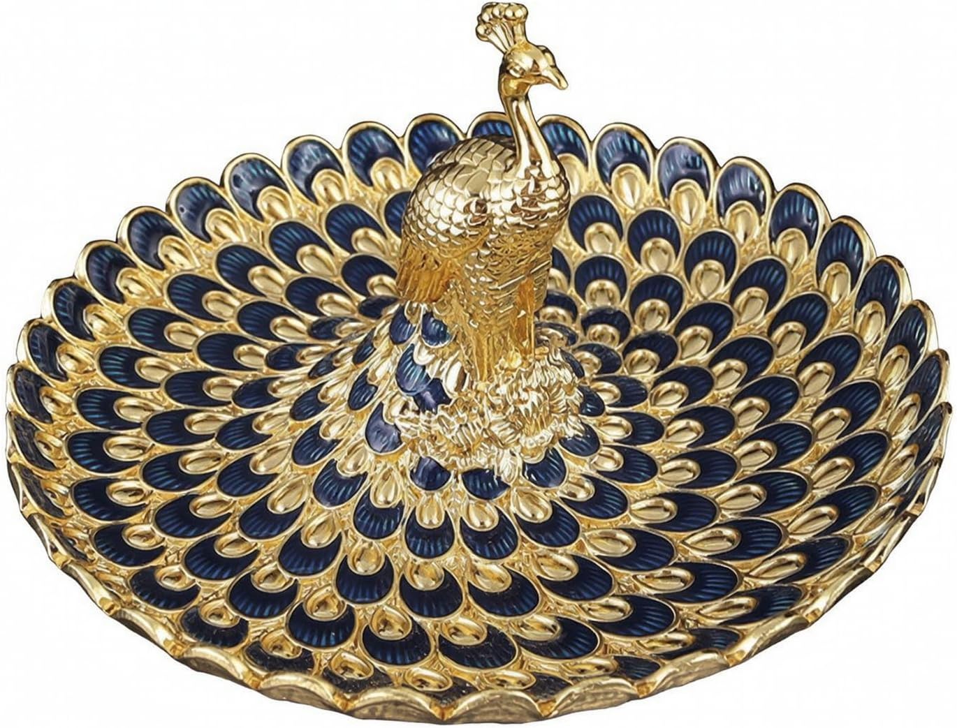 Dekorative Servierschale Ziseliertes Federmuster, Platzsparend, Geschirr, Länglich, Blaugold