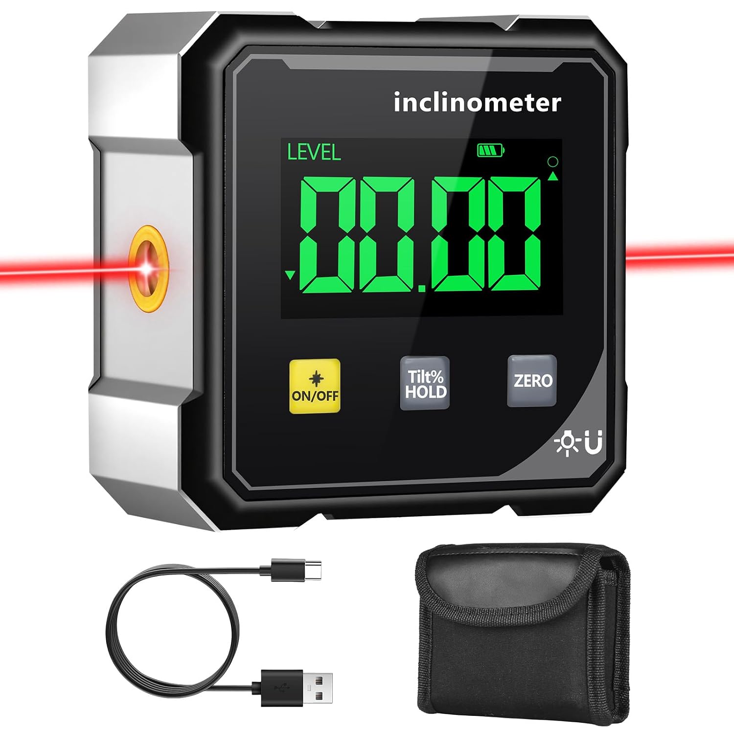 Magnetischer Digitaler Winkelmesser, Digitaler Neigungsmesser Mit Elektronischem Laser, Leistungsstarker Magnetischer 4-seitiger Winkelmesser Mit Lcd-bildschirm, Für Holzbearbeitung, Bauwesen Und Masc