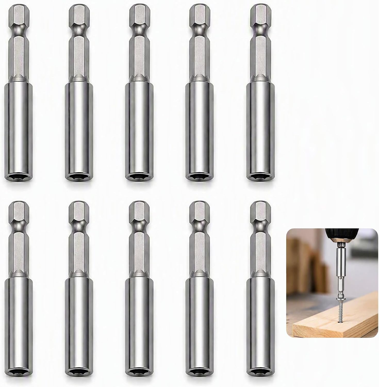 10-teiliger Magnetischer Bithalter (60 Mm), 1/4"-schraubendreherbit-verlängerung Mit Sechskantschaft, Schraubendreherbithalter Für Schlagschrauberbits, Akku-bohrschrauber Und Elektrische Schraubendreh