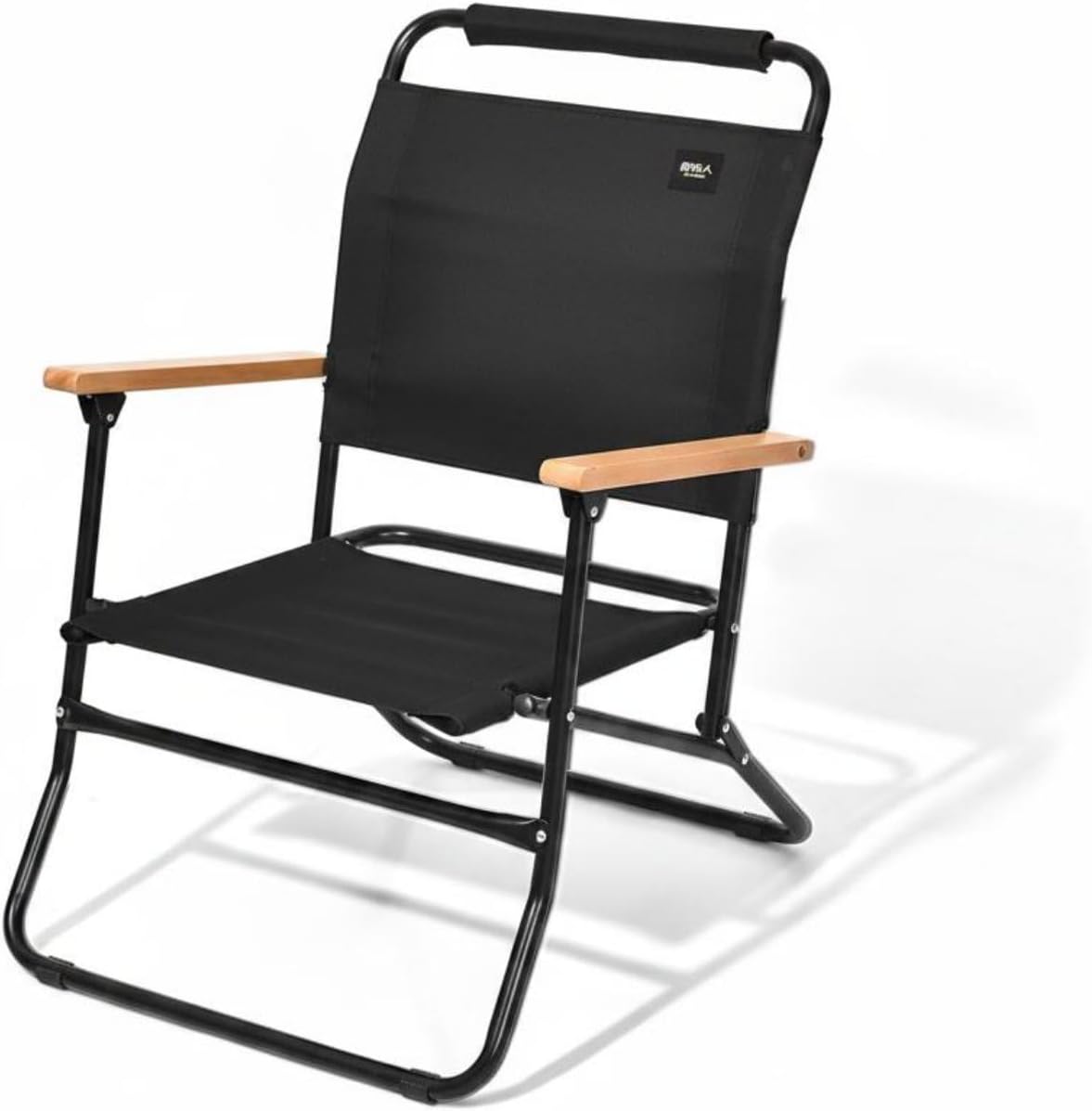 Tragbarer Klappstuhl, Campingstuhl, Picknickstuhl, Outdoor-sitz Mit Bequemen Armlehnen Und Stützender Rückenlehne, Stahlrahmen, Elegantes Schwarz, Klassisch
