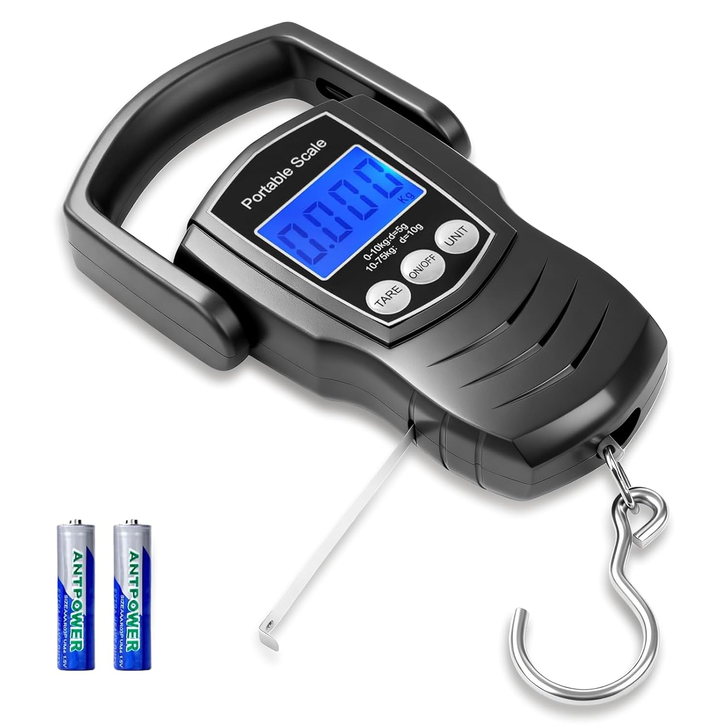 Elektronische Gepäckwaage, 75 Kg (165 Lb), Tragbare Hängewaage Für Angler, Digitalwaage Mit Hintergrundbeleuchtetem Lcd-bildschirm Und Maßband, 2 Aaa-batterien, Zum Wiegen Von Koffern Zu Hause Und Auf